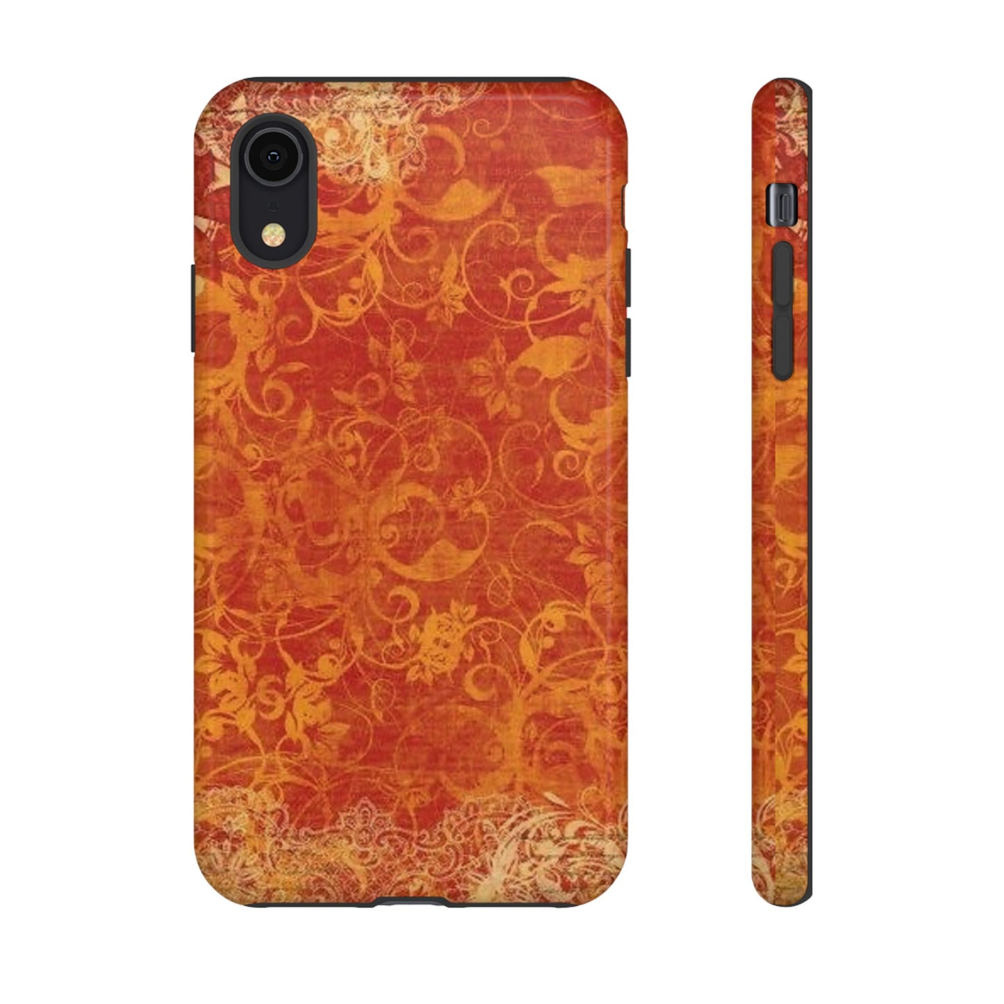 Floral Autumn iPhone Tough Case — Orange Vintage Scroll Design