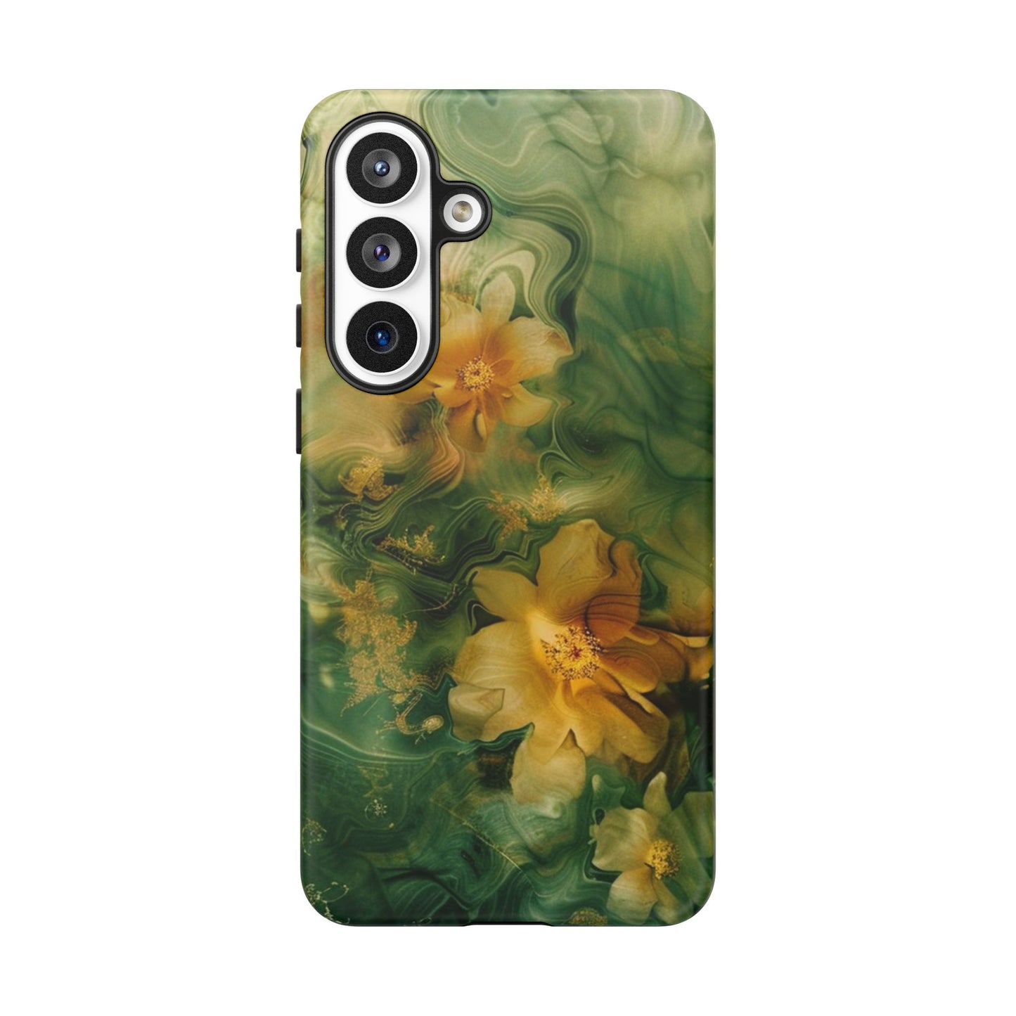 Floral Swirl Phone Case — Green & Gold Vintage Flower Design