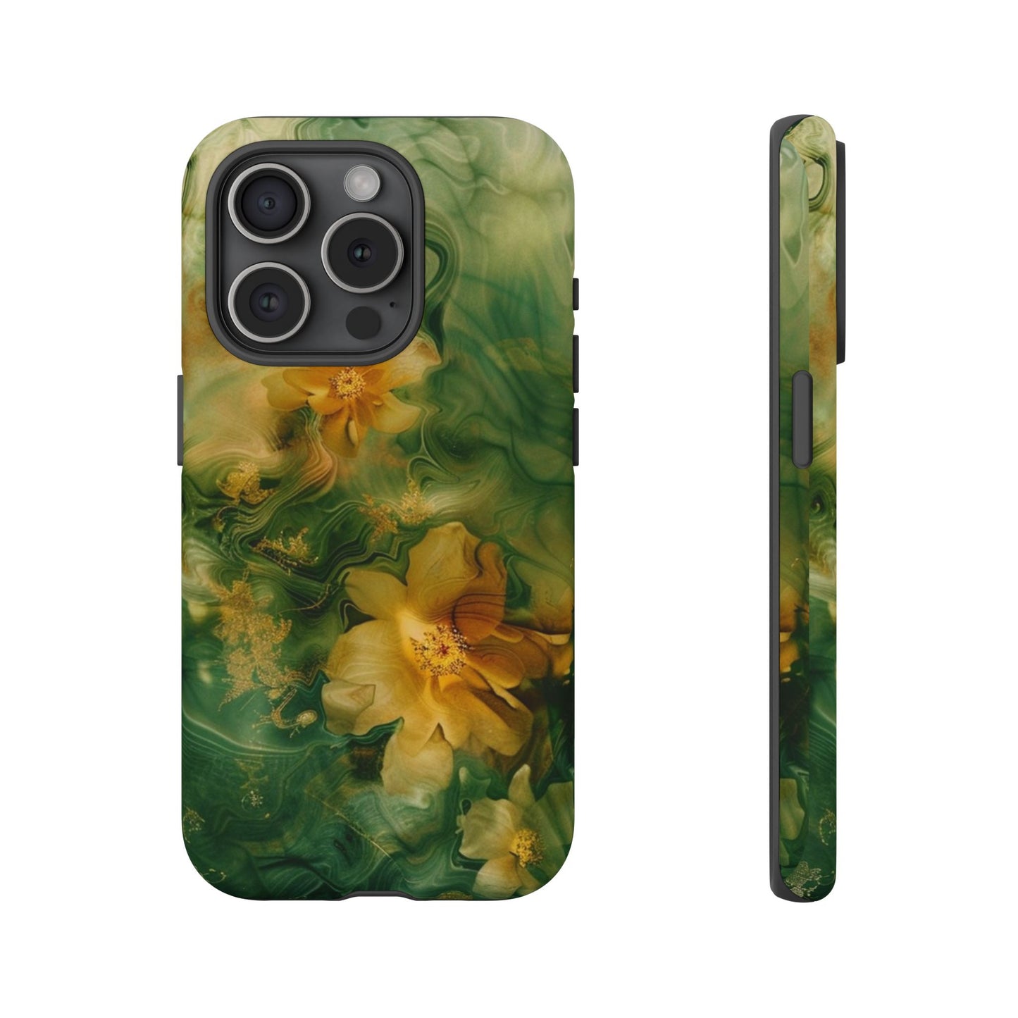 Floral Swirl Phone Case — Green & Gold Vintage Flower Design