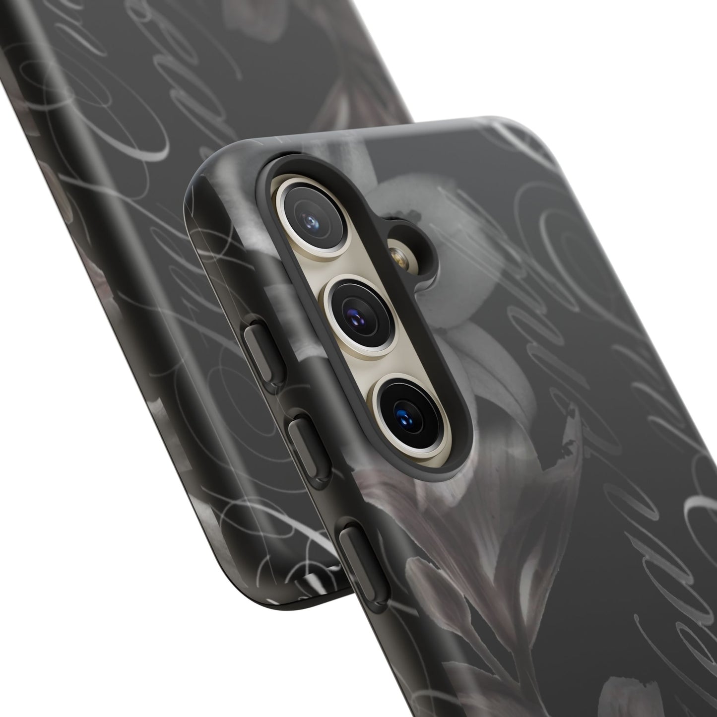 Floral Script Tough Phone Case – Black Lily Protective Cover