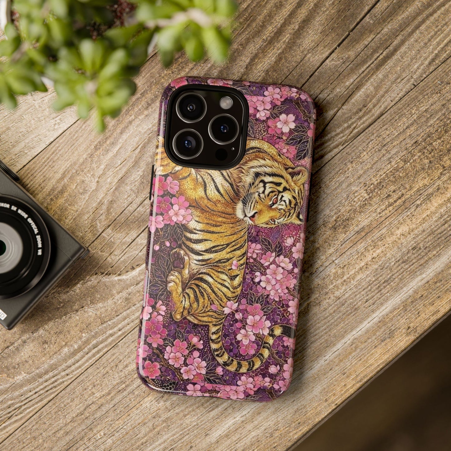 Tiger Floral Phone Case — Vintage Sakura Heavy-Duty Protective Cover