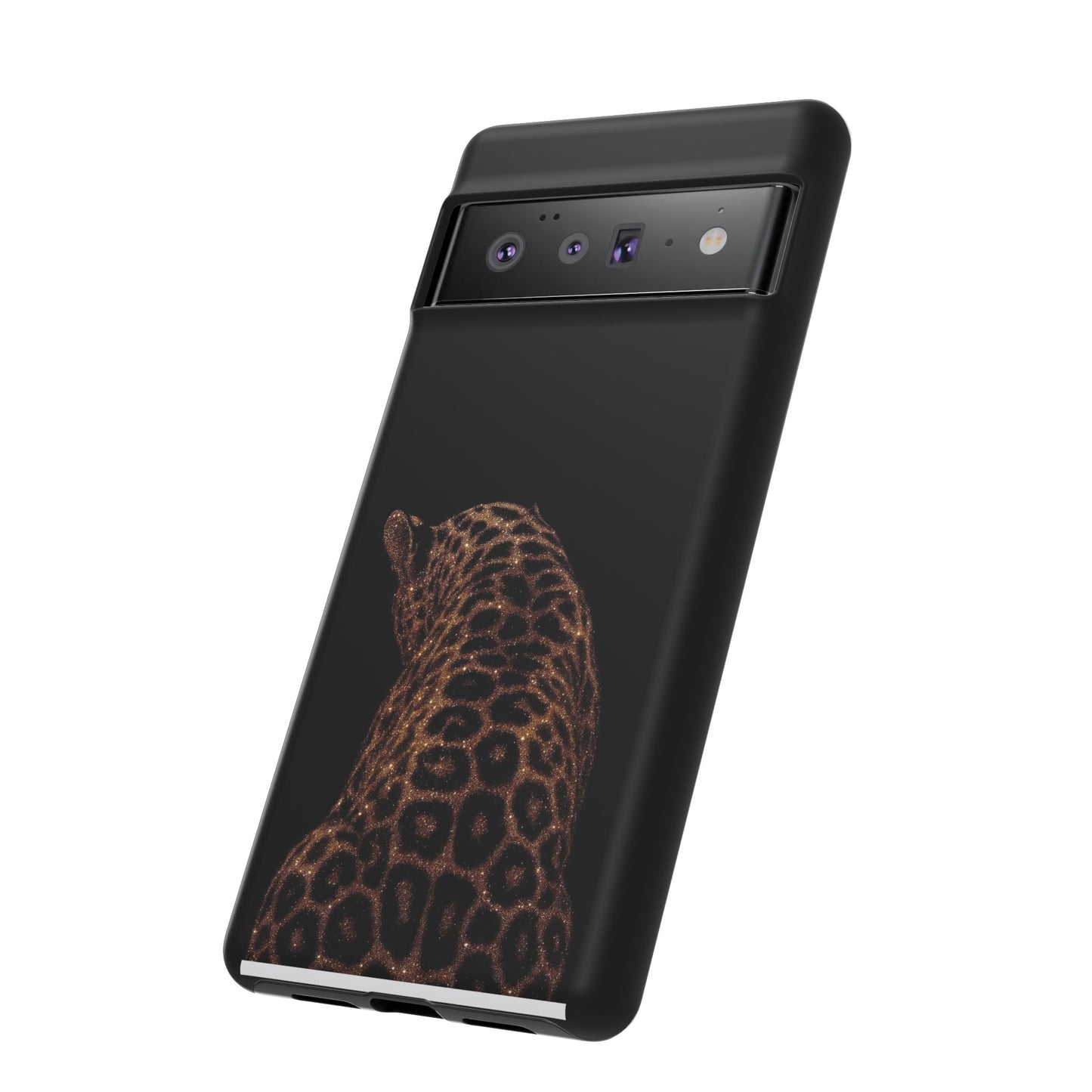 Leopard Print Tough Phone Case - Sleek Black Protective Cover