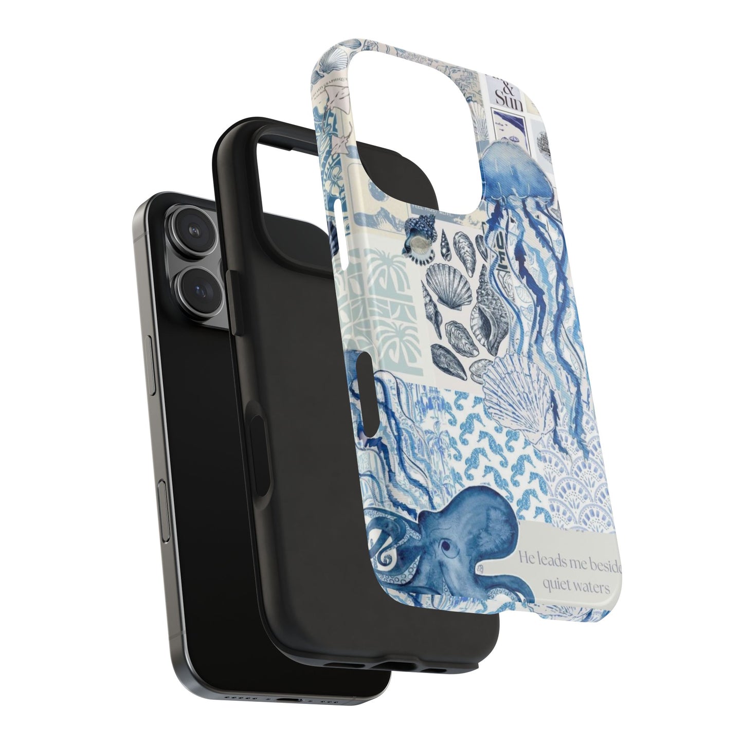 Sea Collage Tough Phone Case — Blue Jellyfish & Shells Coastal Design