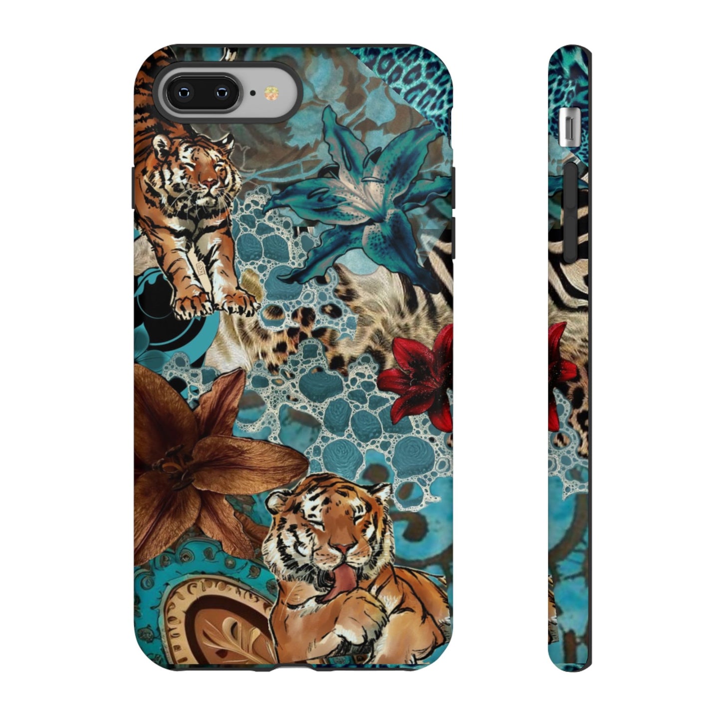 Floral Tiger Phone Case - Teal Safari Protective Cover