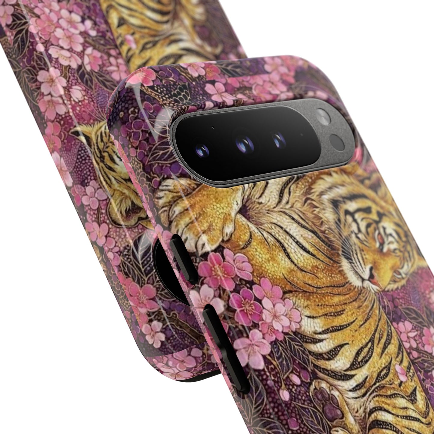 Tiger Floral Phone Case — Vintage Sakura Heavy-Duty Protective Cover