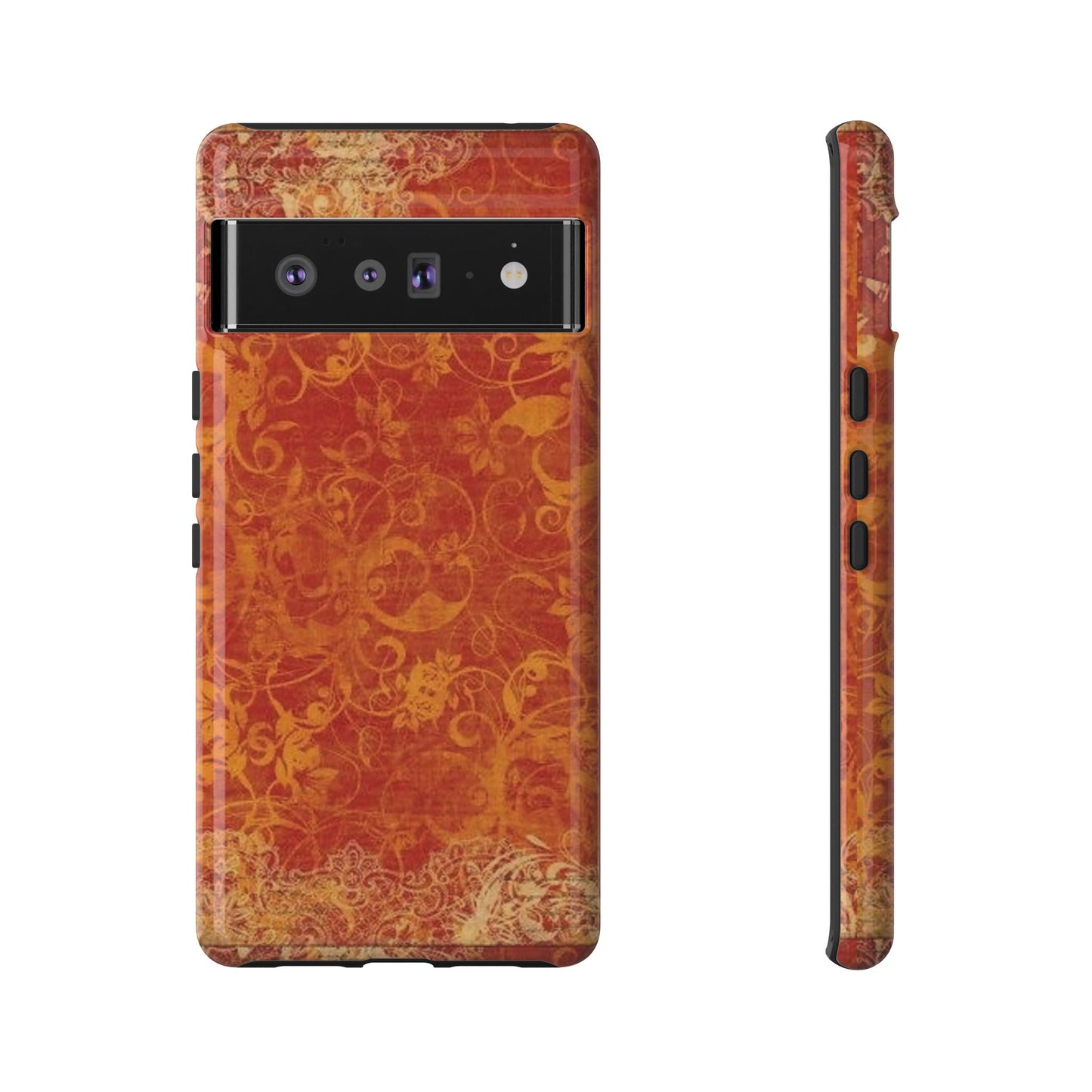 Floral Autumn iPhone Tough Case — Orange Vintage Scroll Design