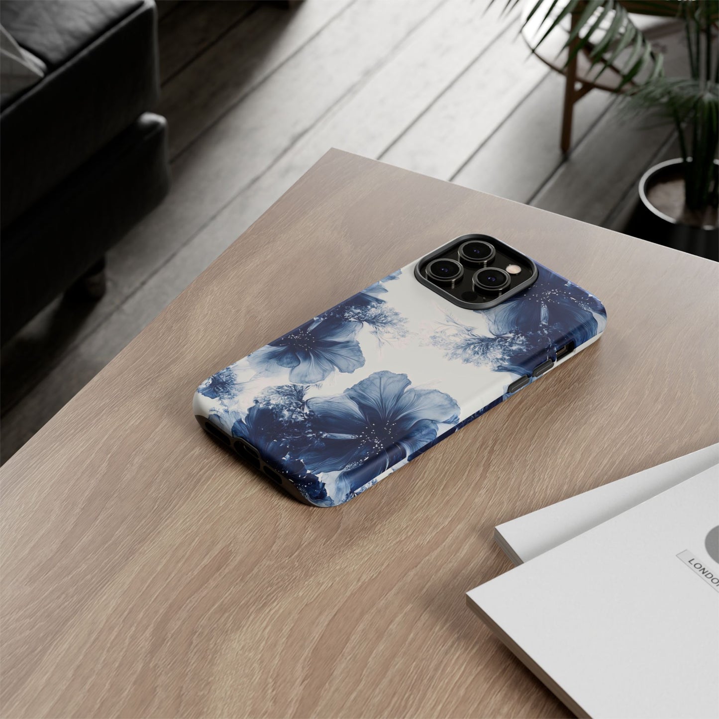 Floral Indigo Tough Phone Case — Blue Botanical Protective Cover