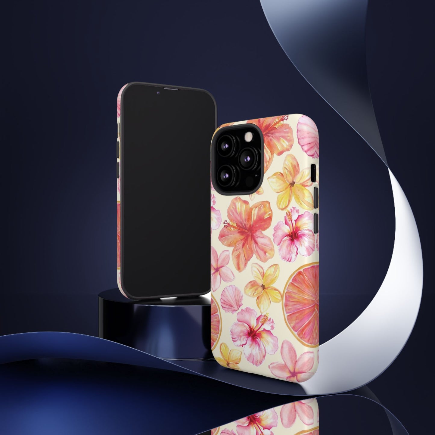 Tropical Hibiscus Tough Phone Case – Watercolor Floral & Citrus Protective Cover