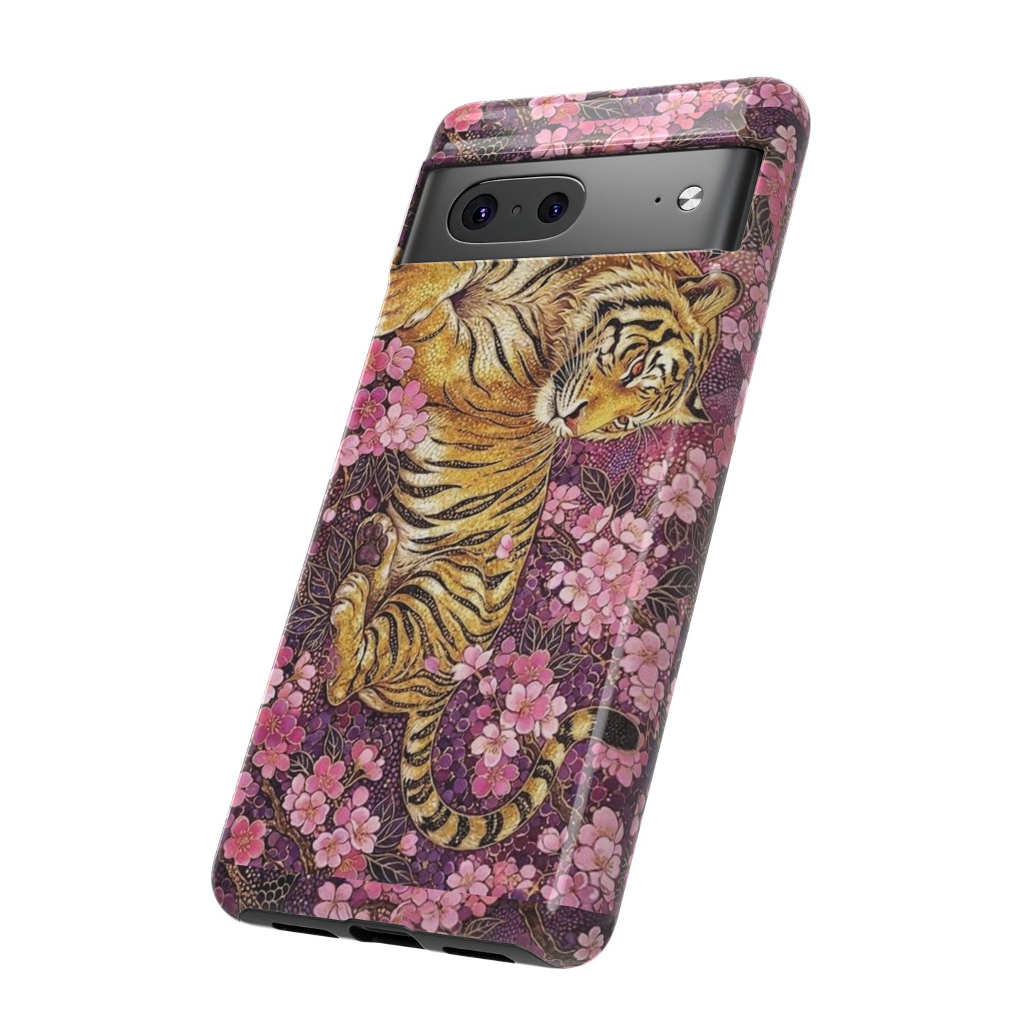 Tiger Floral Phone Case — Vintage Sakura Heavy-Duty Protective Cover