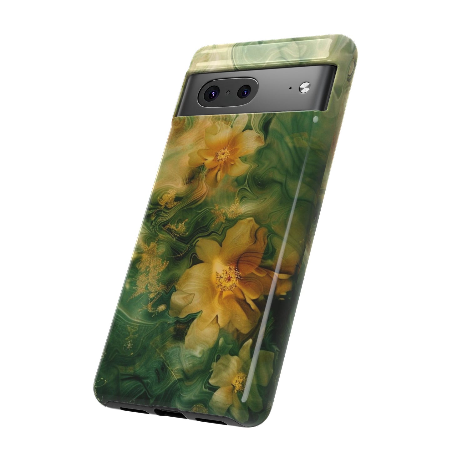 Floral Swirl Phone Case — Green & Gold Vintage Flower Design