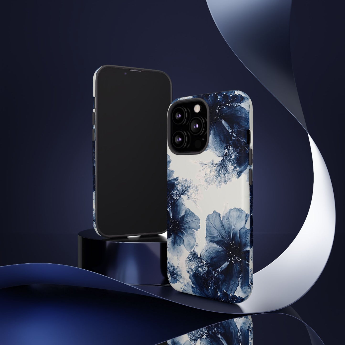 Floral Indigo Tough Phone Case — Blue Botanical Protective Cover