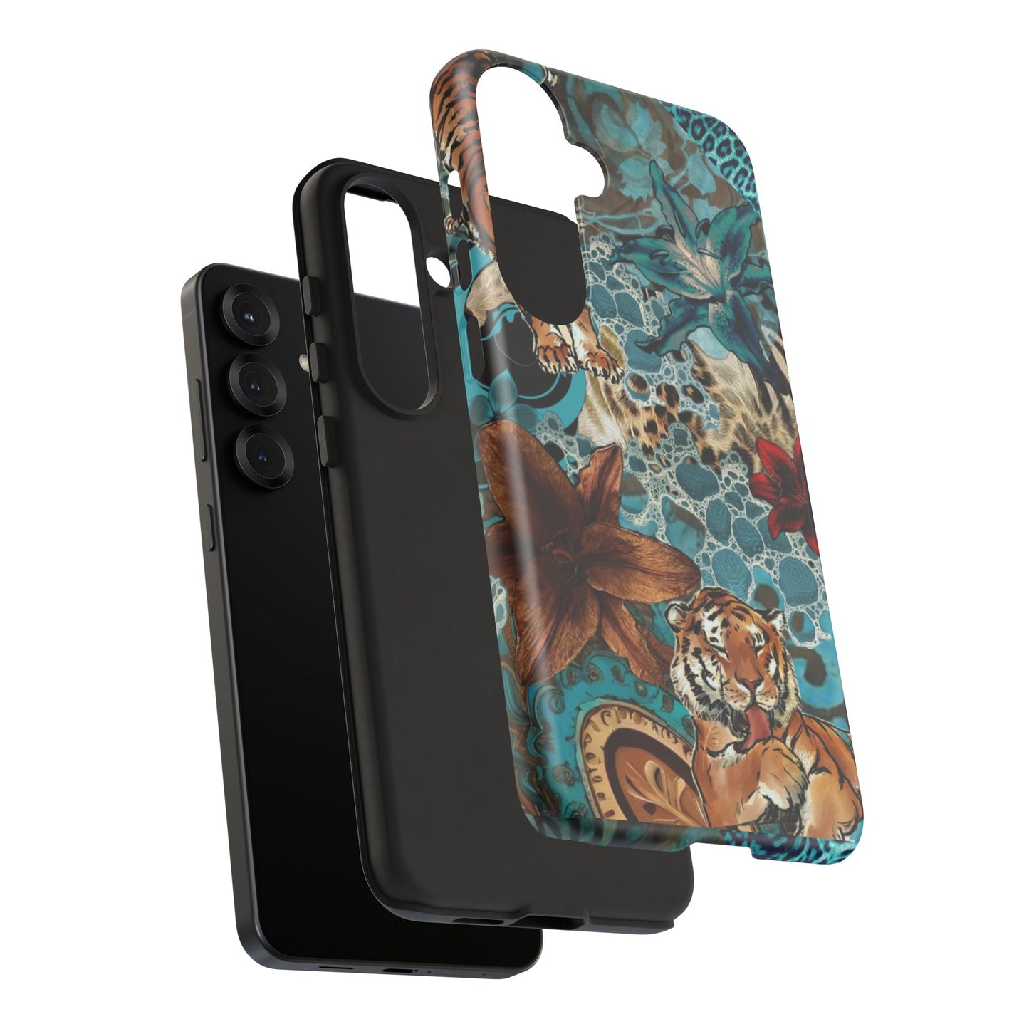 Floral Tiger Phone Case - Teal Safari Protective Cover
