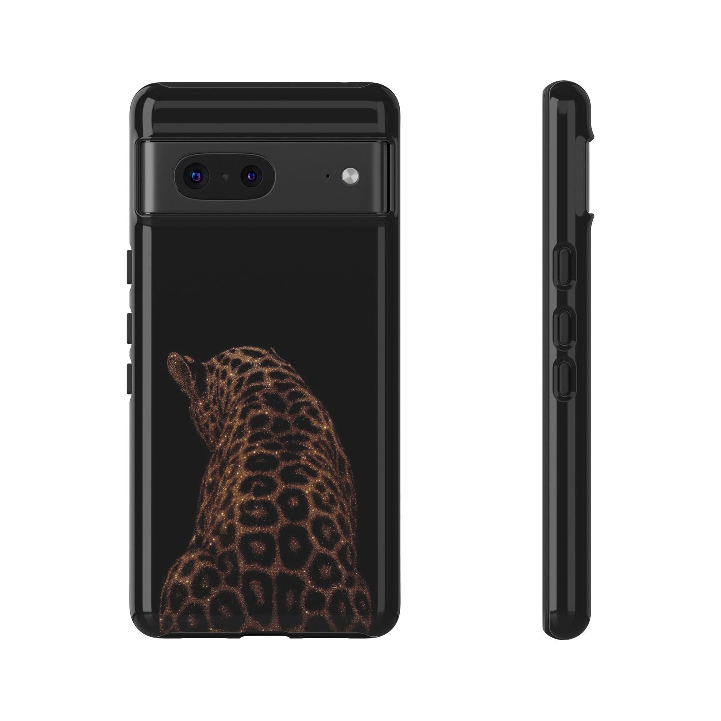 Leopard Print Tough Phone Case - Sleek Black Protective Cover