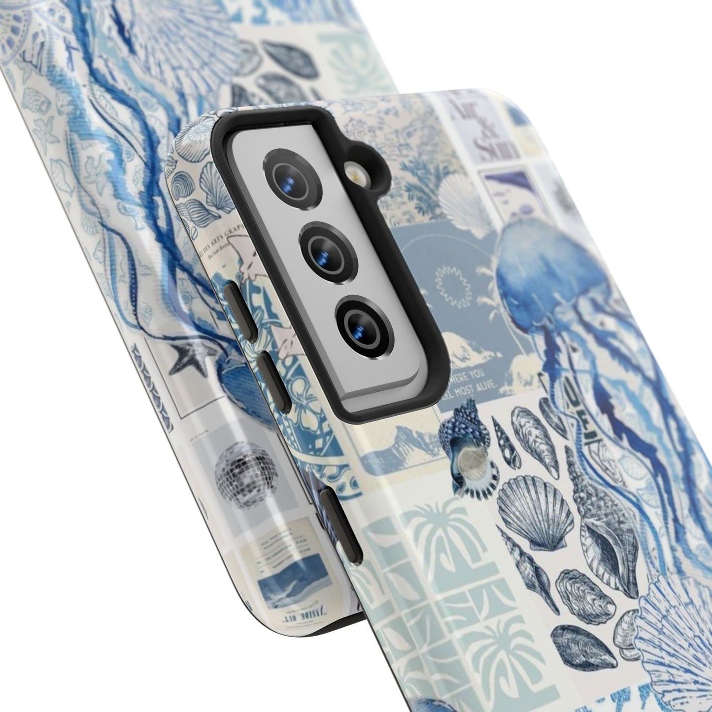 Sea Collage Tough Phone Case — Blue Jellyfish & Shells Coastal Design