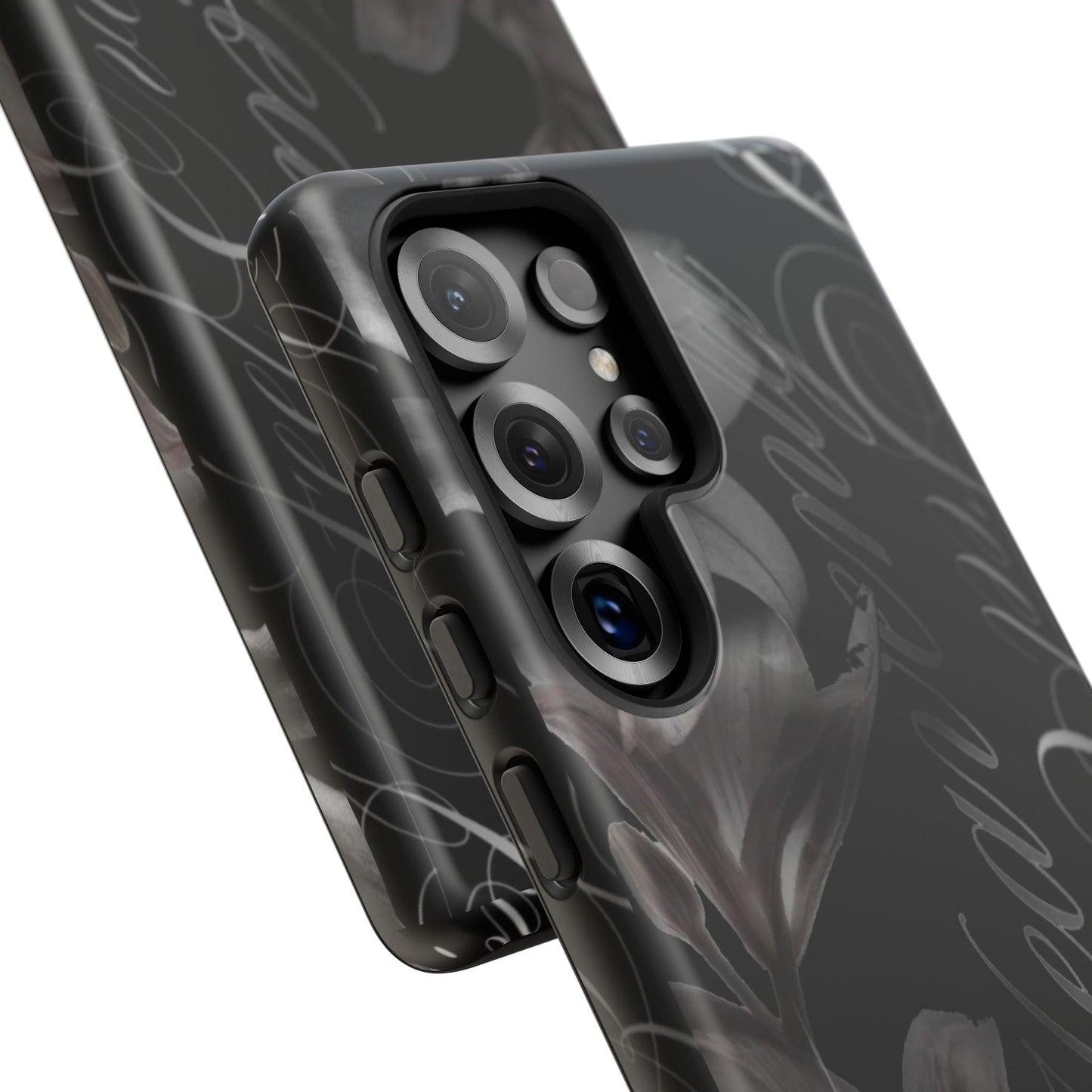 Floral Script Tough Phone Case – Black Lily Protective Cover