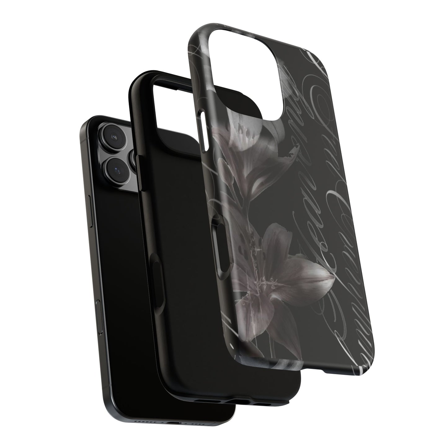 Floral Script Tough Phone Case – Black Lily Protective Cover