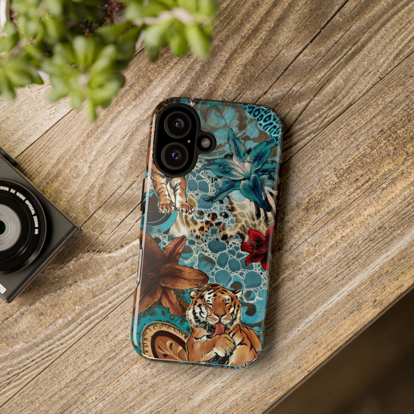 Floral Tiger Phone Case - Teal Safari Protective Cover