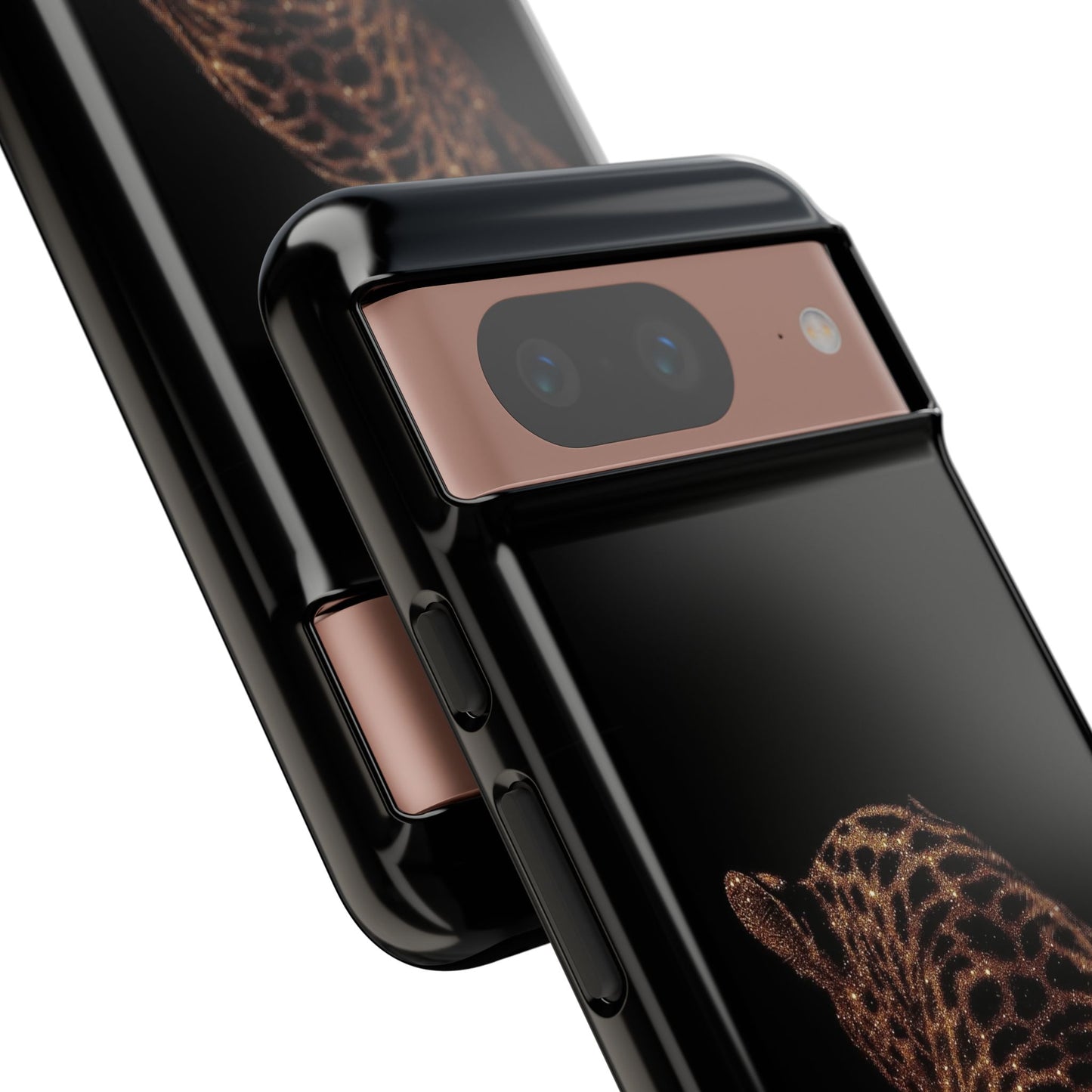 Leopard Print Tough Phone Case - Sleek Black Protective Cover