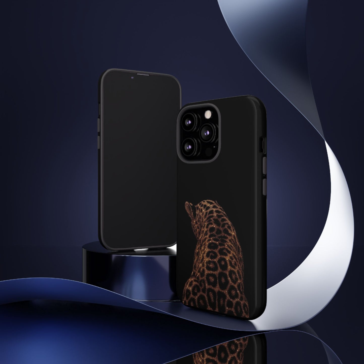 Leopard Print Tough Phone Case - Sleek Black Protective Cover
