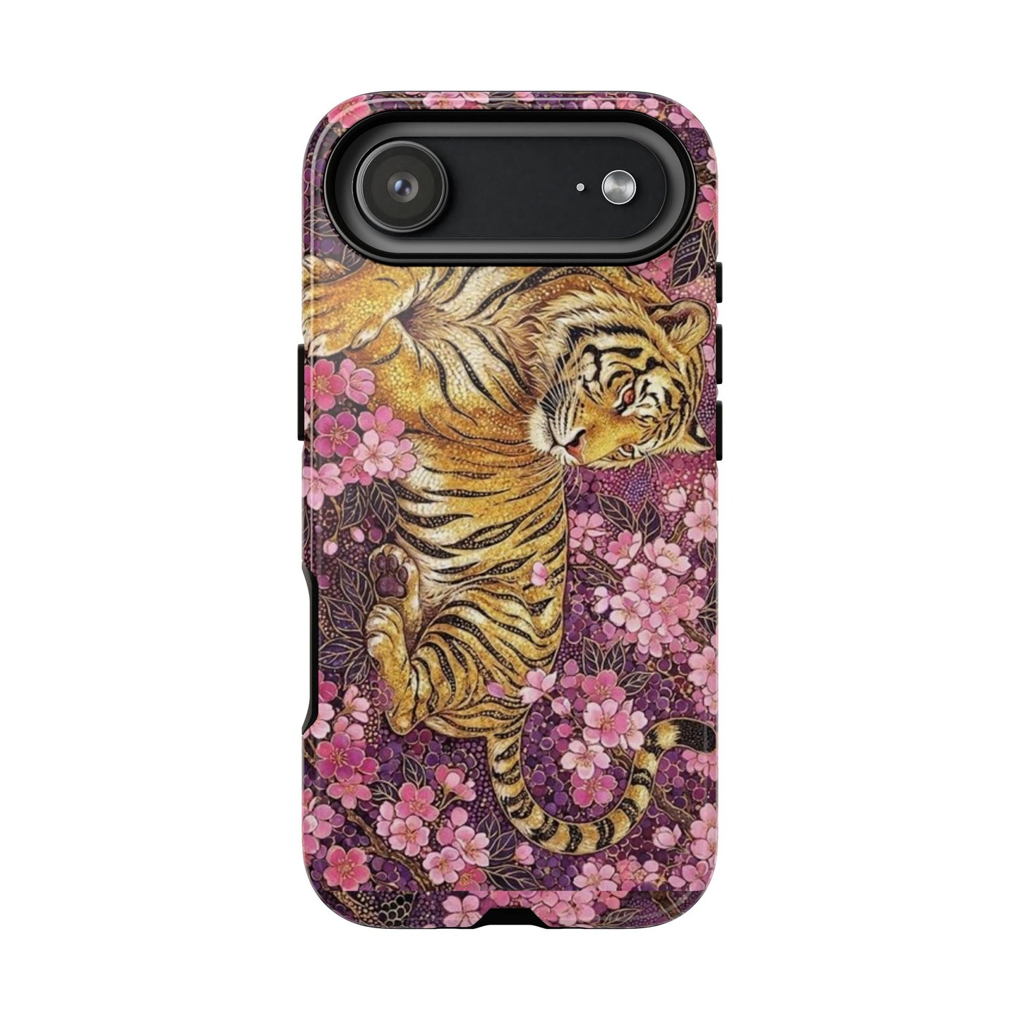 Tiger Floral Phone Case — Vintage Sakura Heavy-Duty Protective Cover