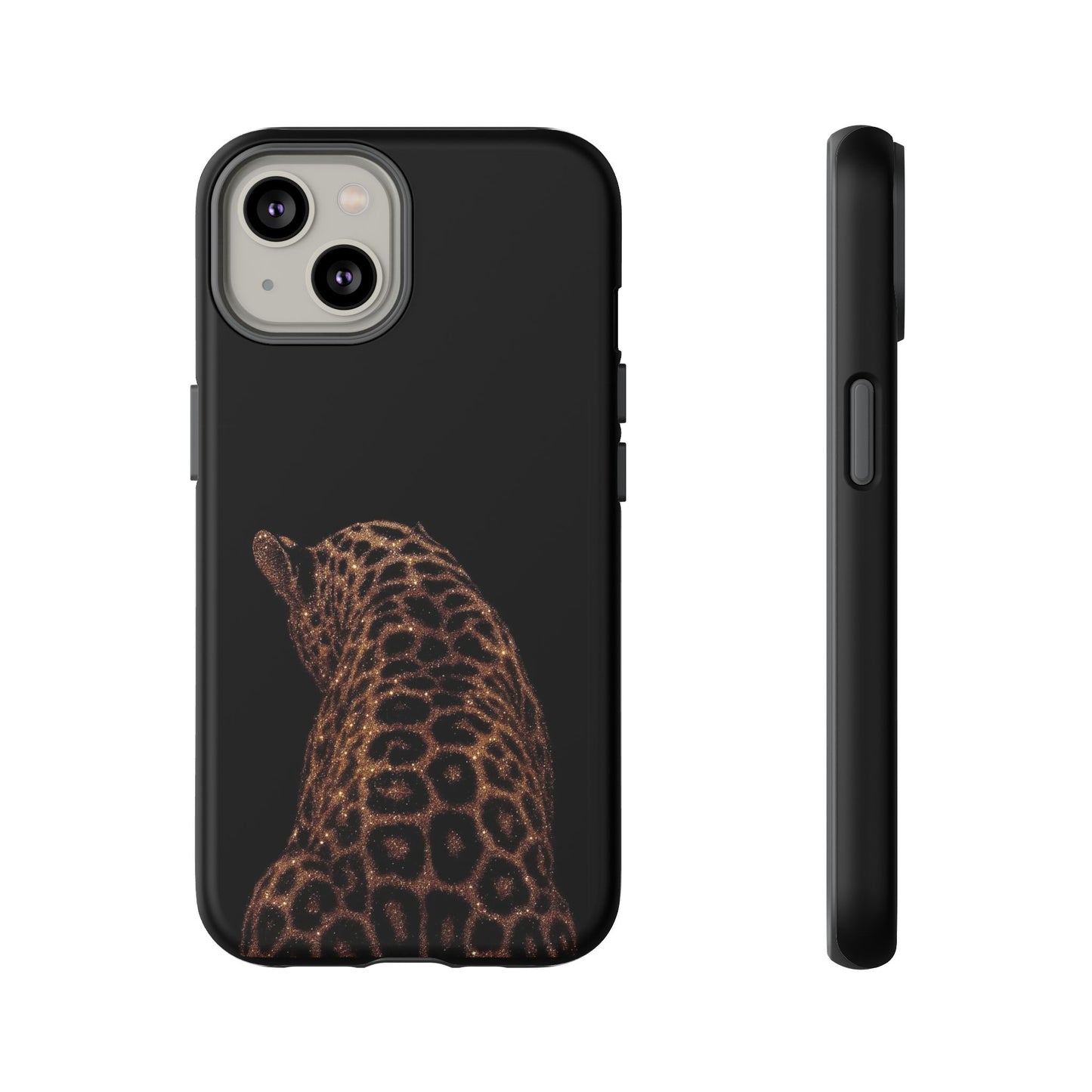 Leopard Print Tough Phone Case - Sleek Black Protective Cover