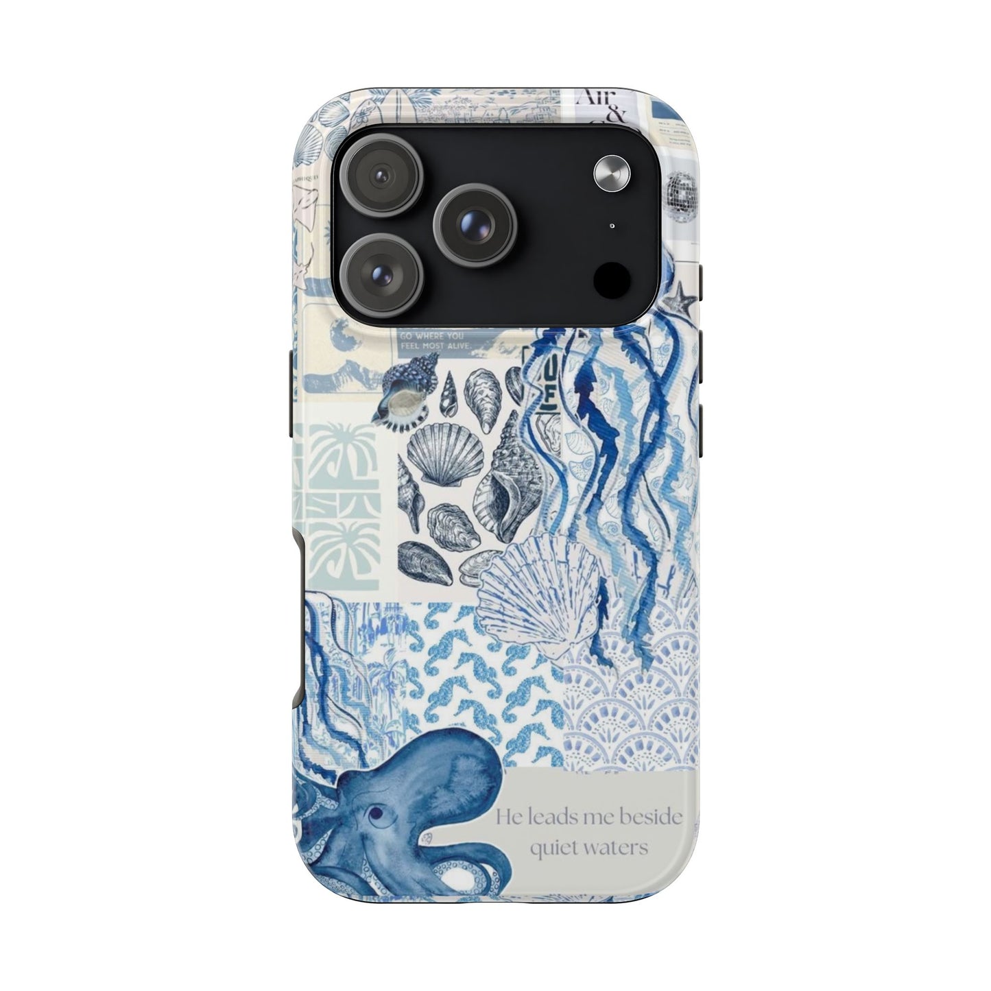 Sea Collage Tough Phone Case — Blue Jellyfish & Shells Coastal Design