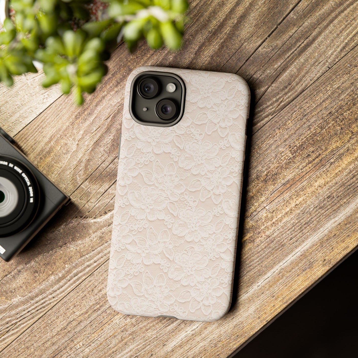 Floral Lace Tough Phone Case – Vintage Ivory Protective Cover