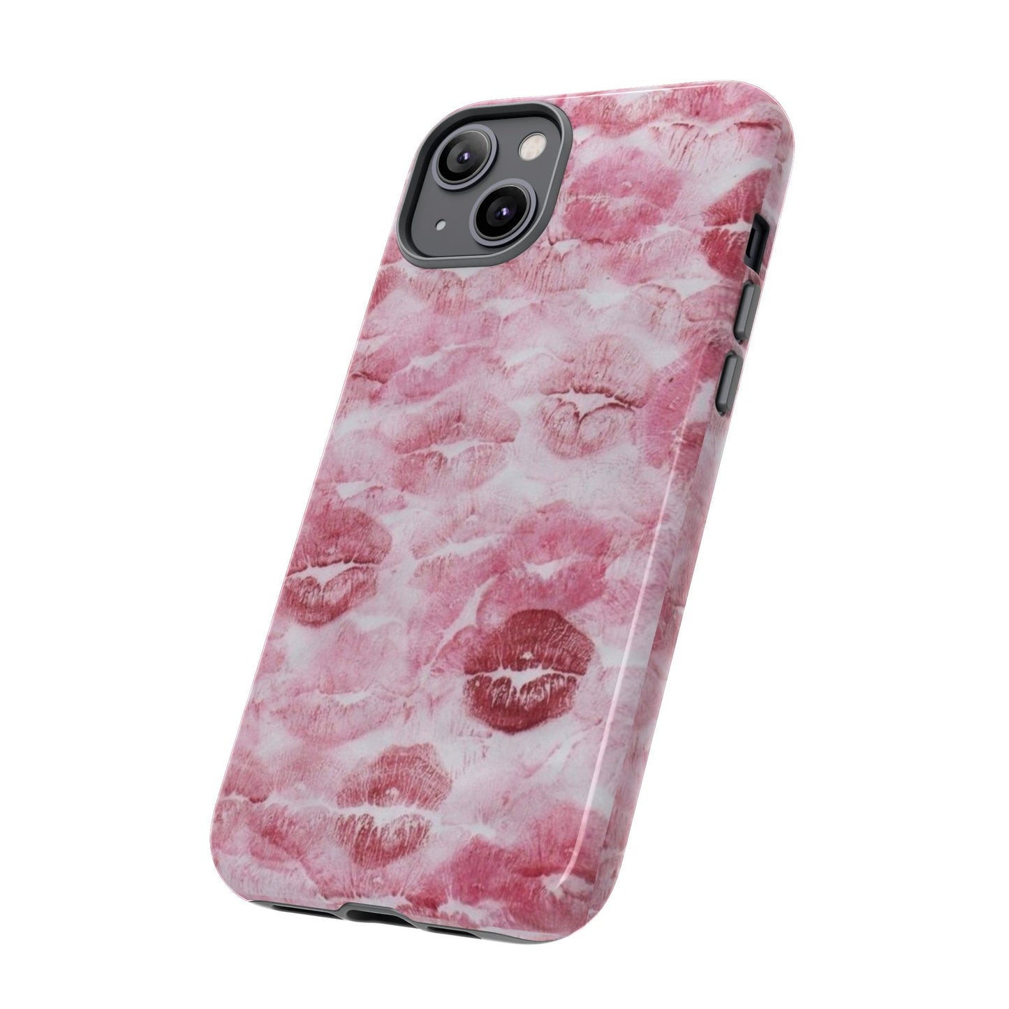 Kiss Print Tough Phone Case — Pink Marble Lip Pattern, Protective iPhone Cover
