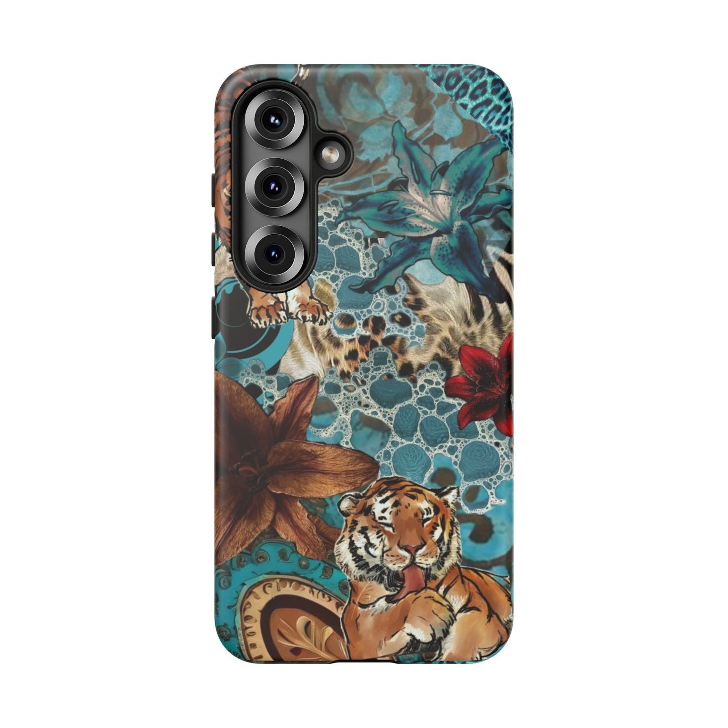 Floral Tiger Phone Case - Teal Safari Protective Cover