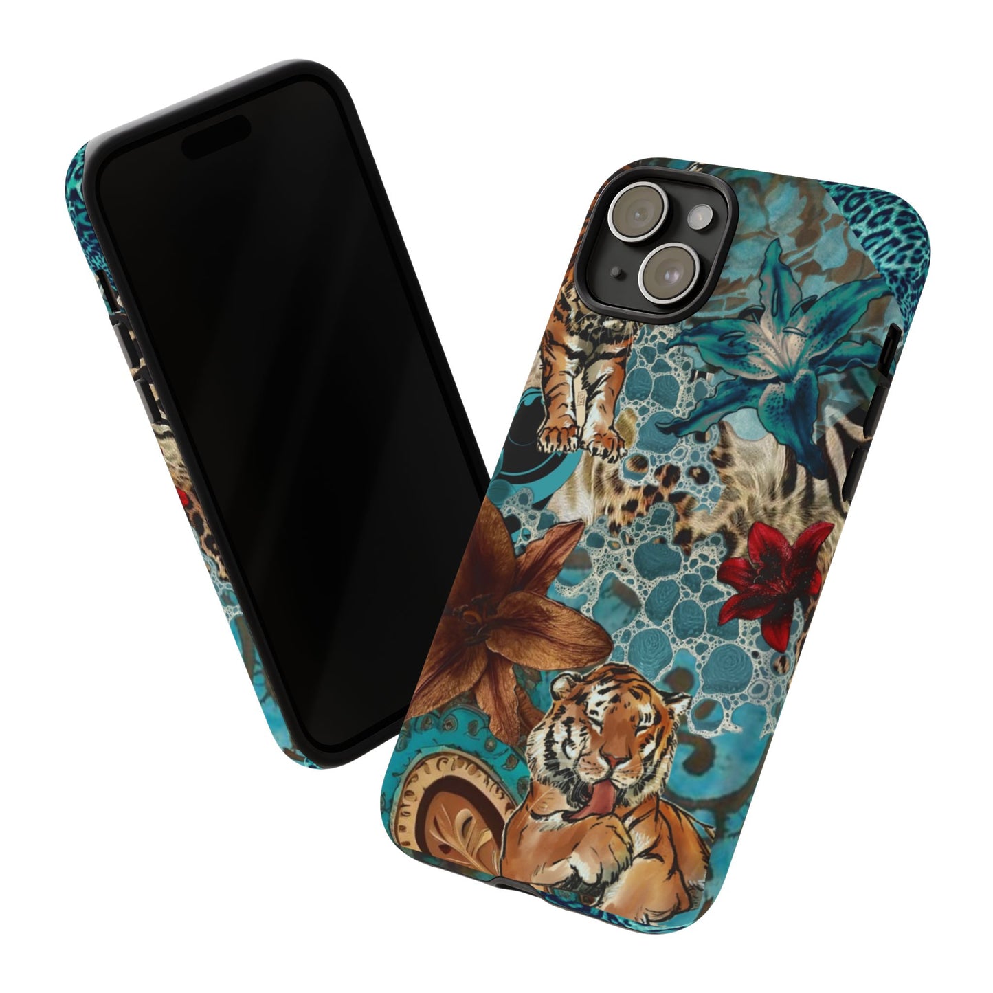 Floral Tiger Phone Case - Teal Safari Protective Cover