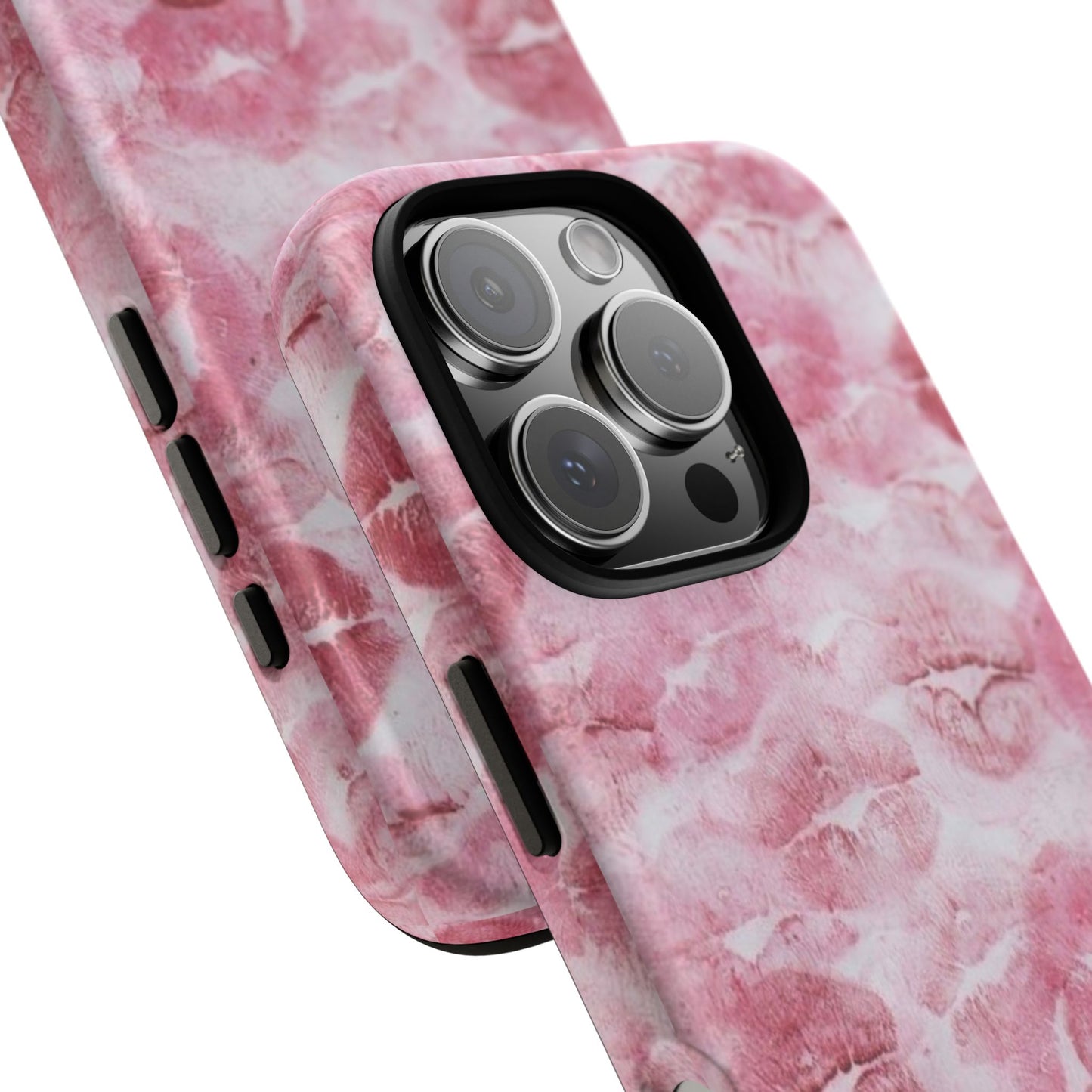 Kiss Print Tough Phone Case — Pink Marble Lip Pattern, Protective iPhone Cover