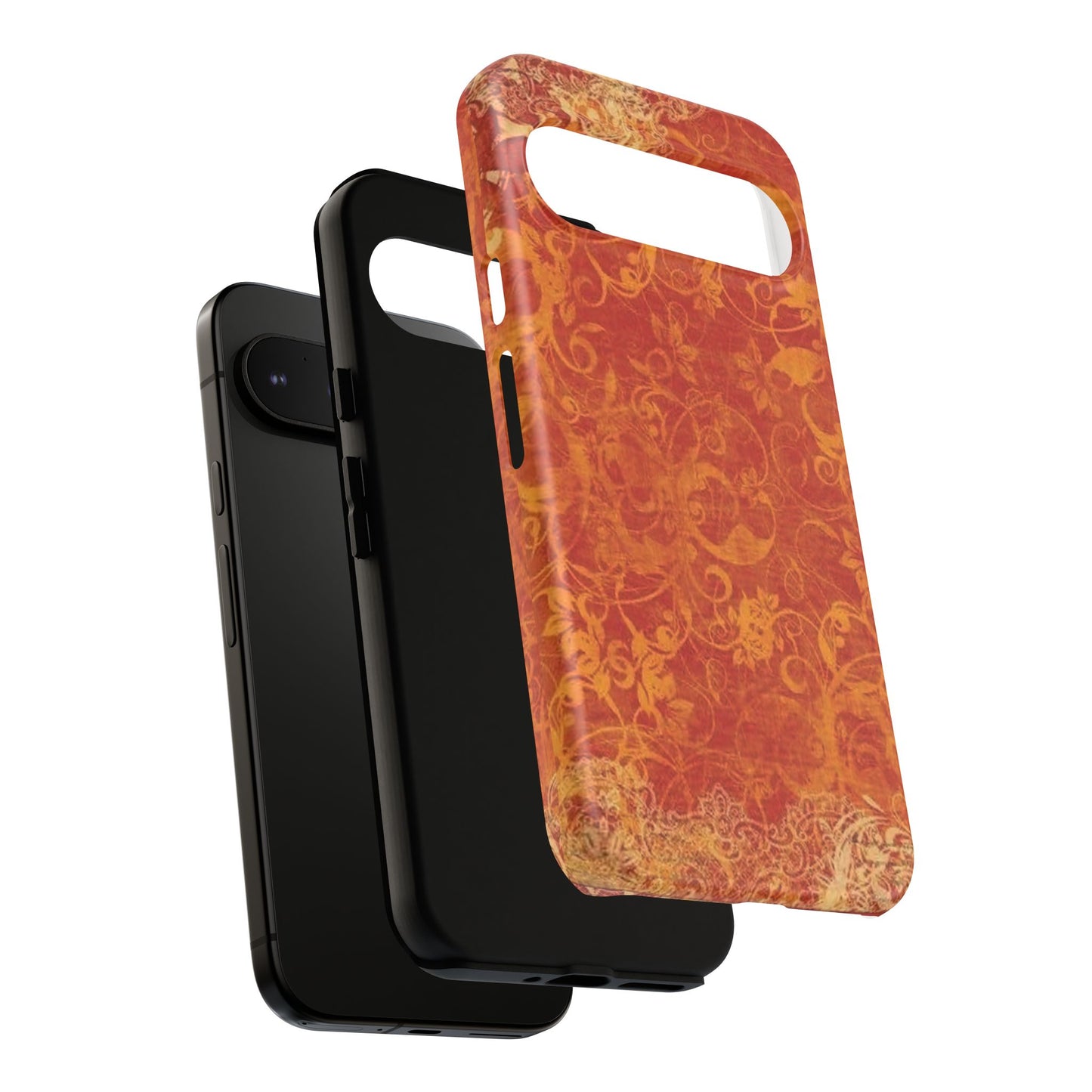 Floral Autumn iPhone Tough Case — Orange Vintage Scroll Design