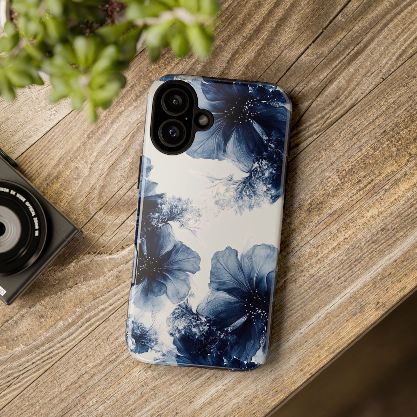 Floral Indigo Tough Phone Case — Blue Botanical Protective Cover