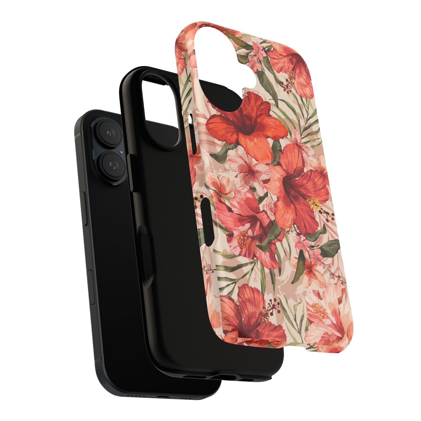 Floral Hibiscus Tough Phone Case — Tropical Red Blossom Protective Cover