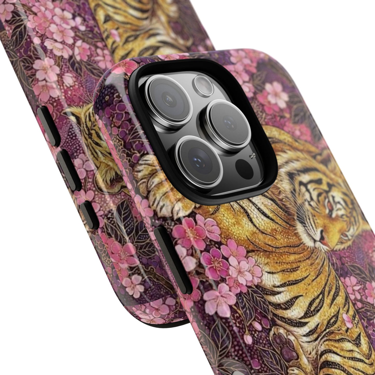 Tiger Floral Phone Case — Vintage Sakura Heavy-Duty Protective Cover