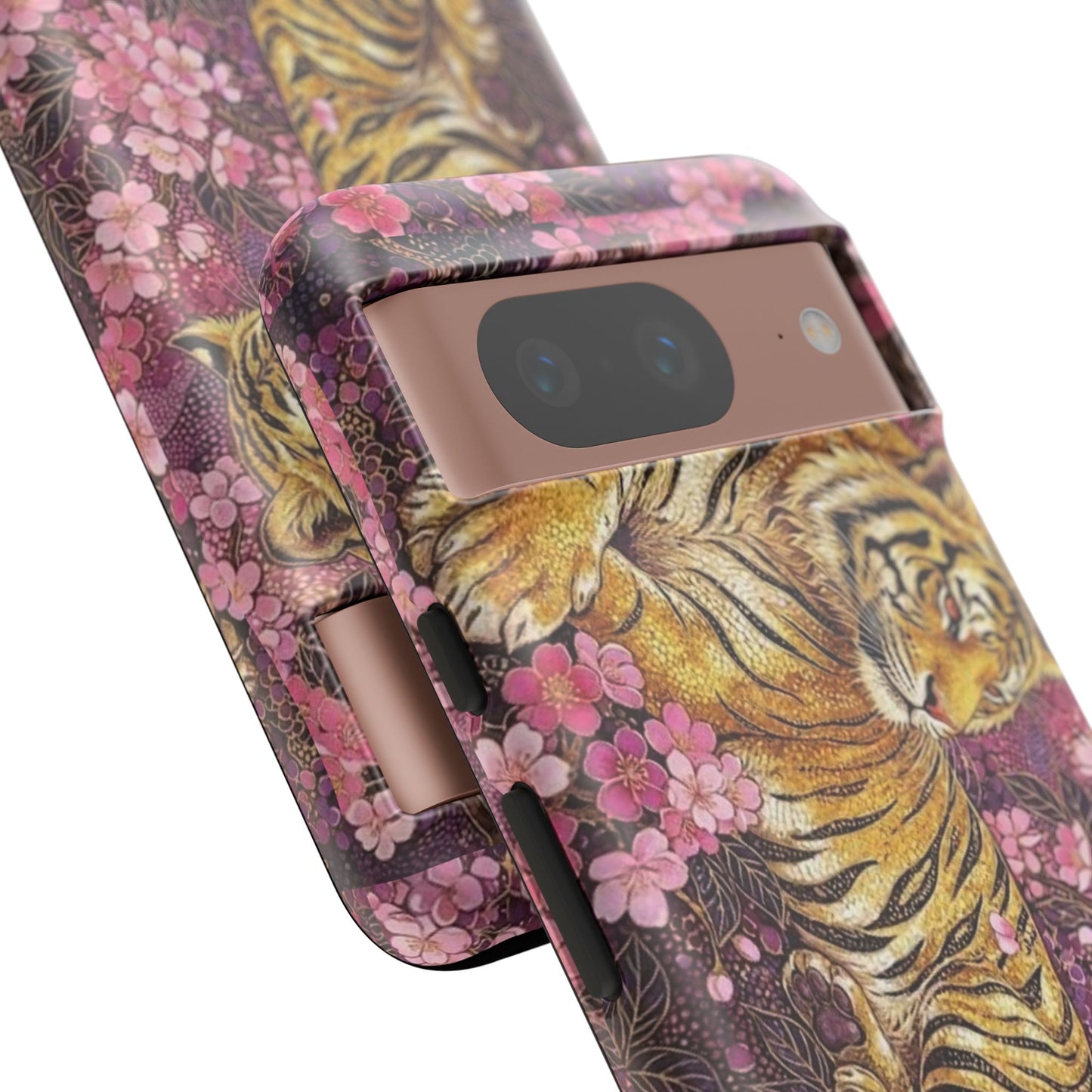 Tiger Floral Phone Case — Vintage Sakura Heavy-Duty Protective Cover