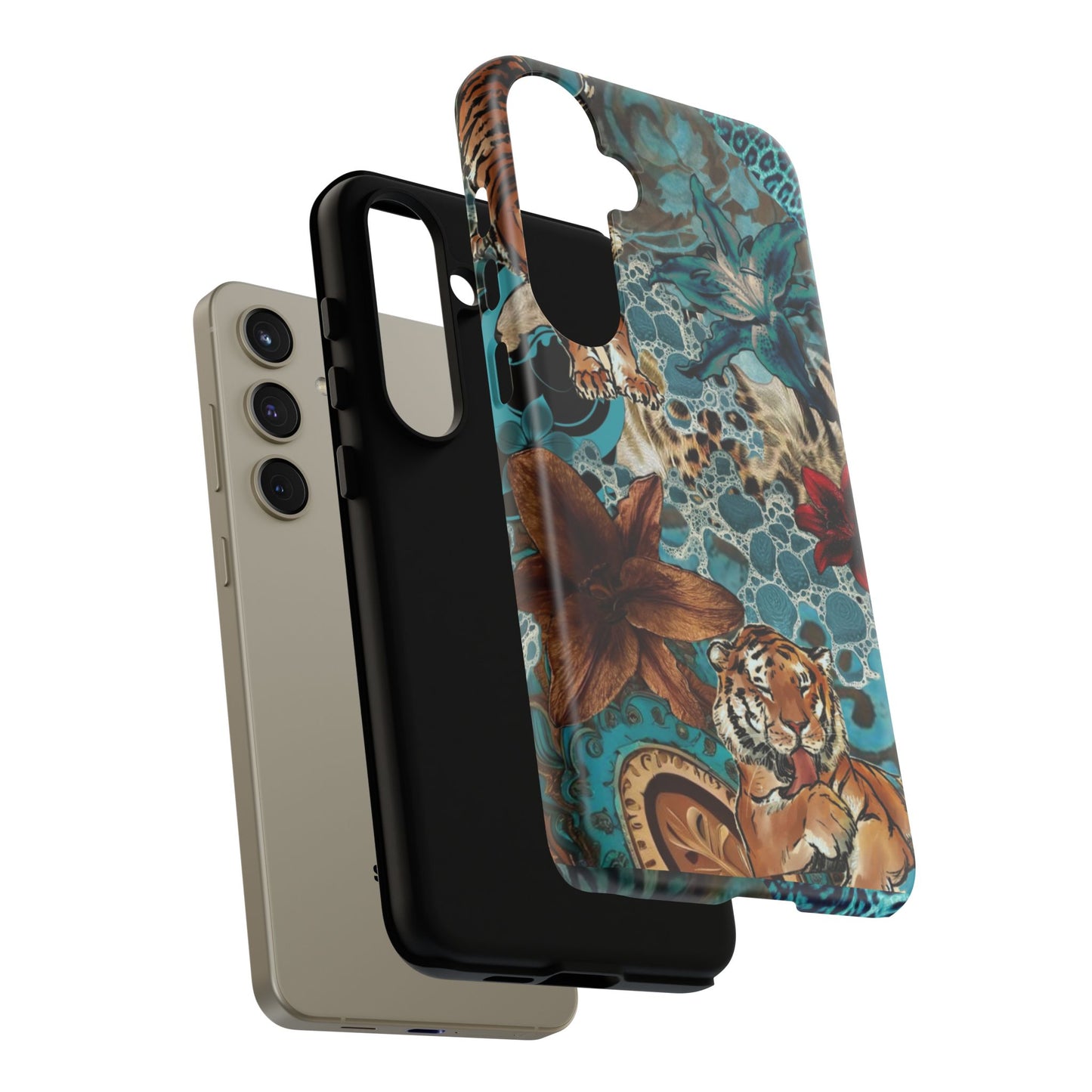 Floral Tiger Phone Case - Teal Safari Protective Cover