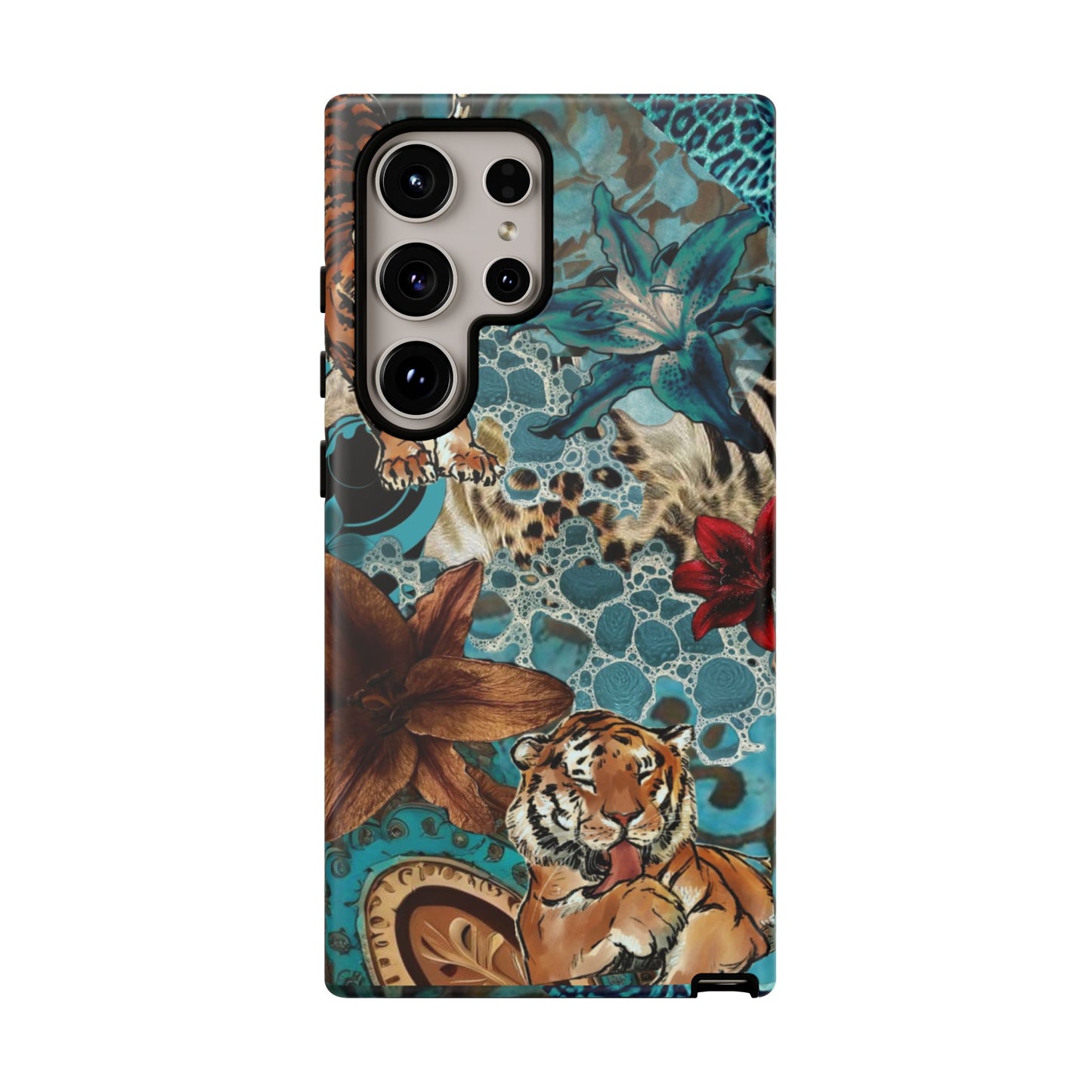 Floral Tiger Phone Case - Teal Safari Protective Cover