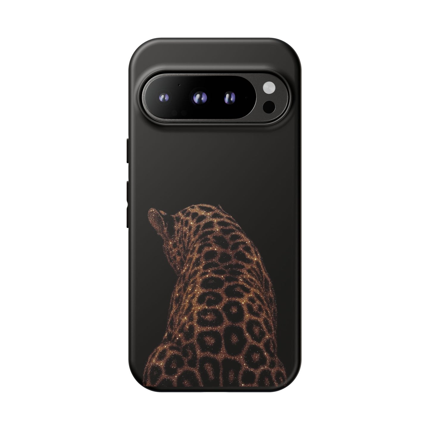 Leopard Print Tough Phone Case - Sleek Black Protective Cover