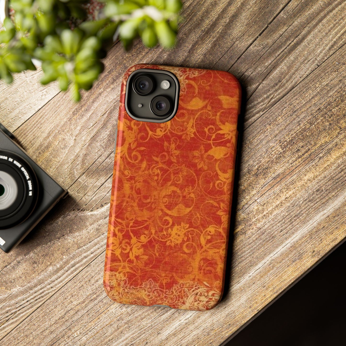 Floral Autumn iPhone Tough Case — Orange Vintage Scroll Design