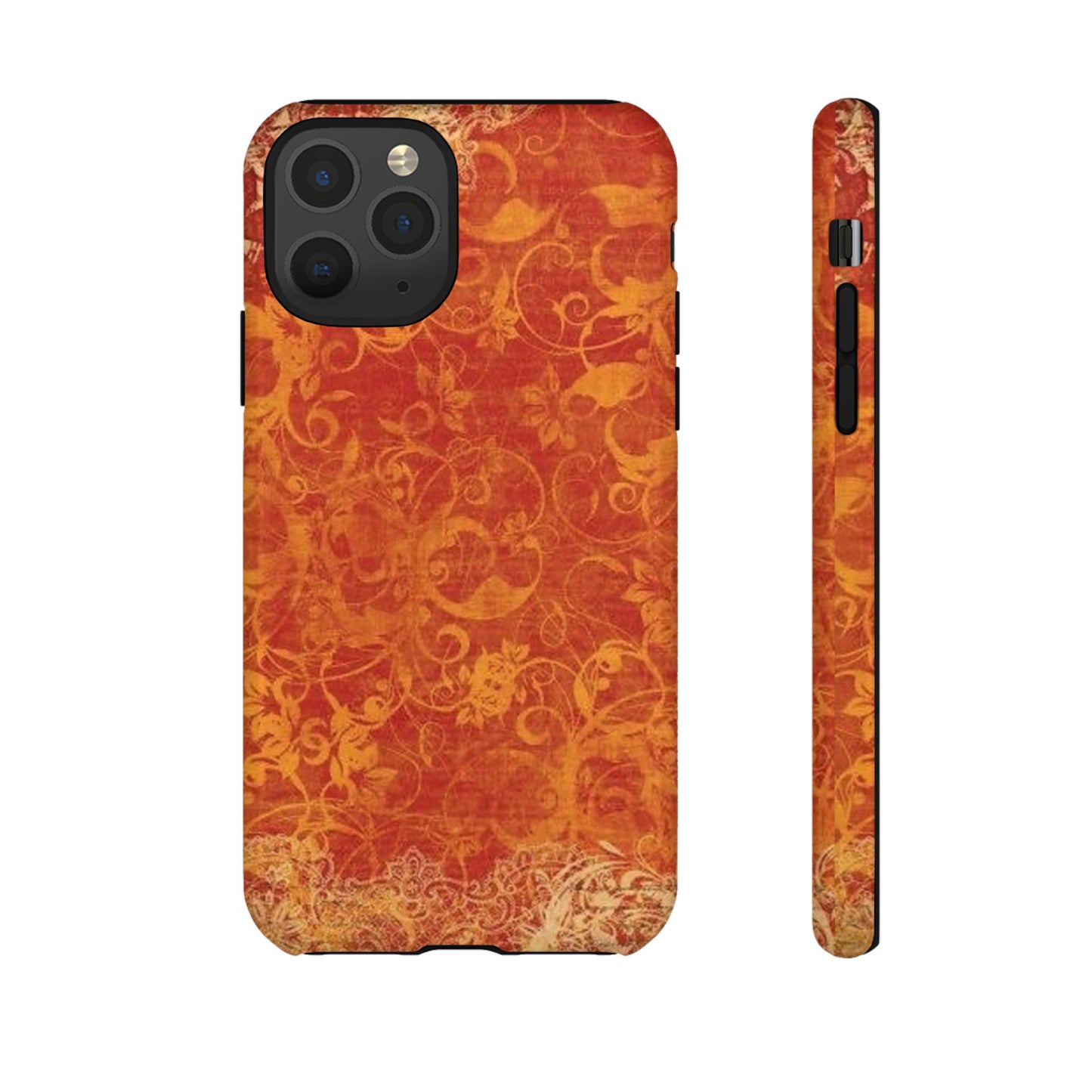 Floral Autumn iPhone Tough Case — Orange Vintage Scroll Design