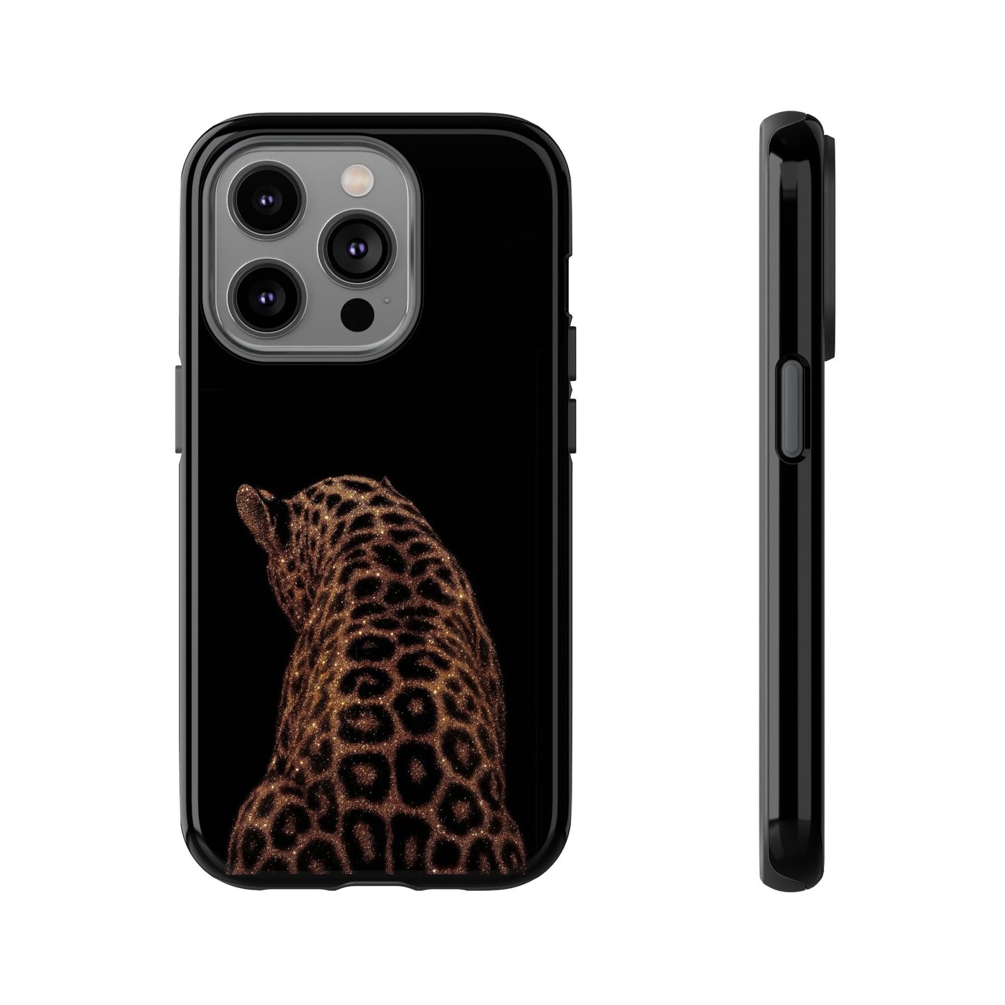 Leopard Print Tough Phone Case - Sleek Black Protective Cover
