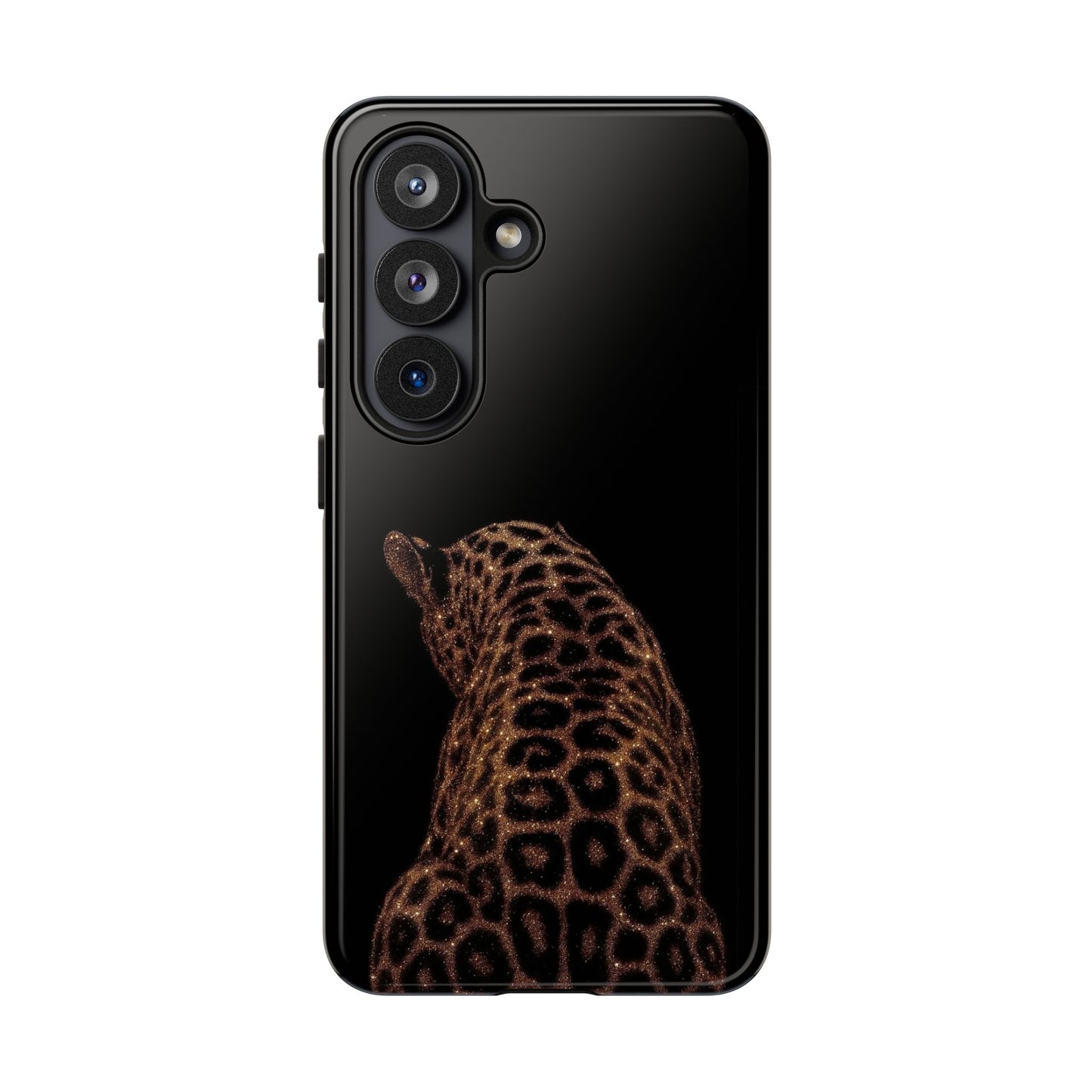 Leopard Print Tough Phone Case - Sleek Black Protective Cover