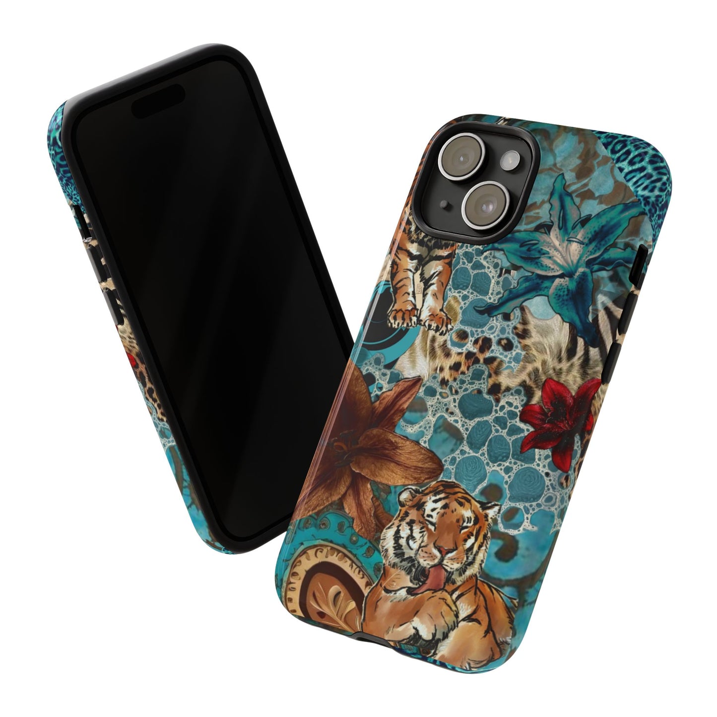 Floral Tiger Phone Case - Teal Safari Protective Cover