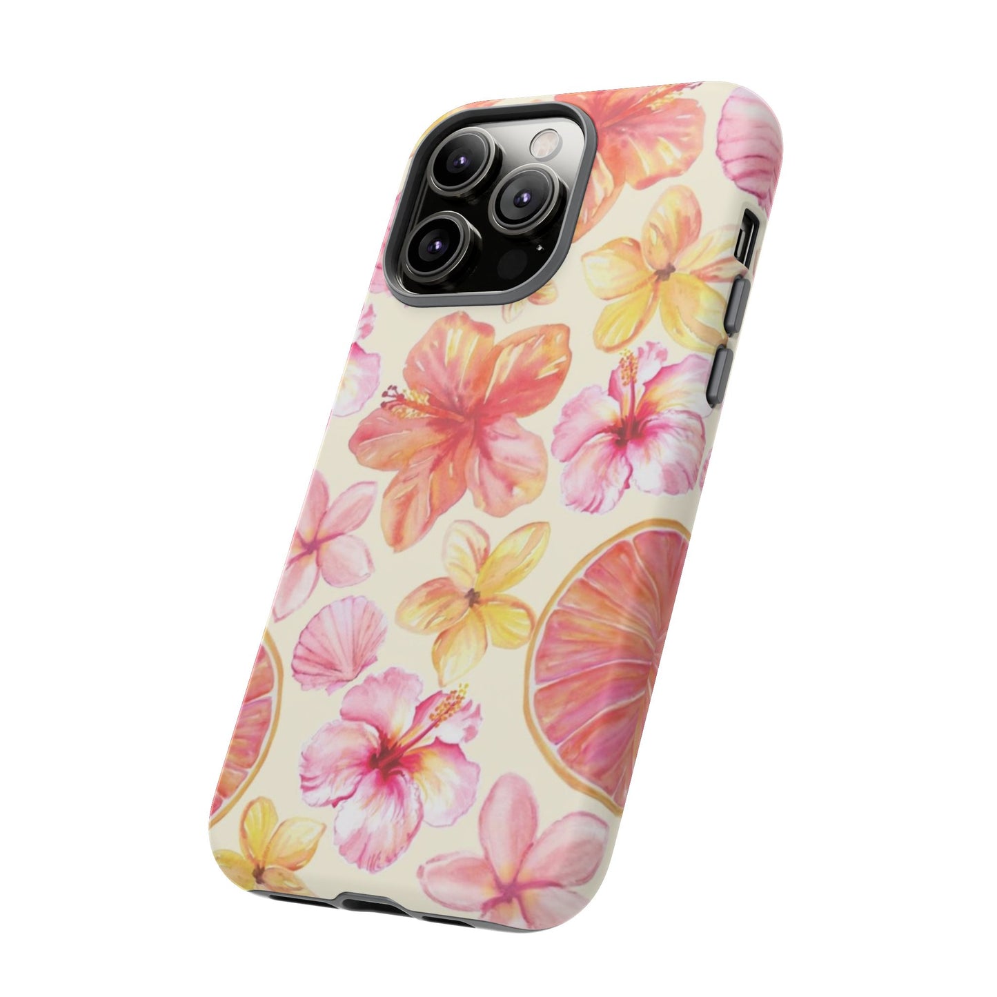 Tropical Hibiscus Tough Phone Case – Watercolor Floral & Citrus Protective Cover