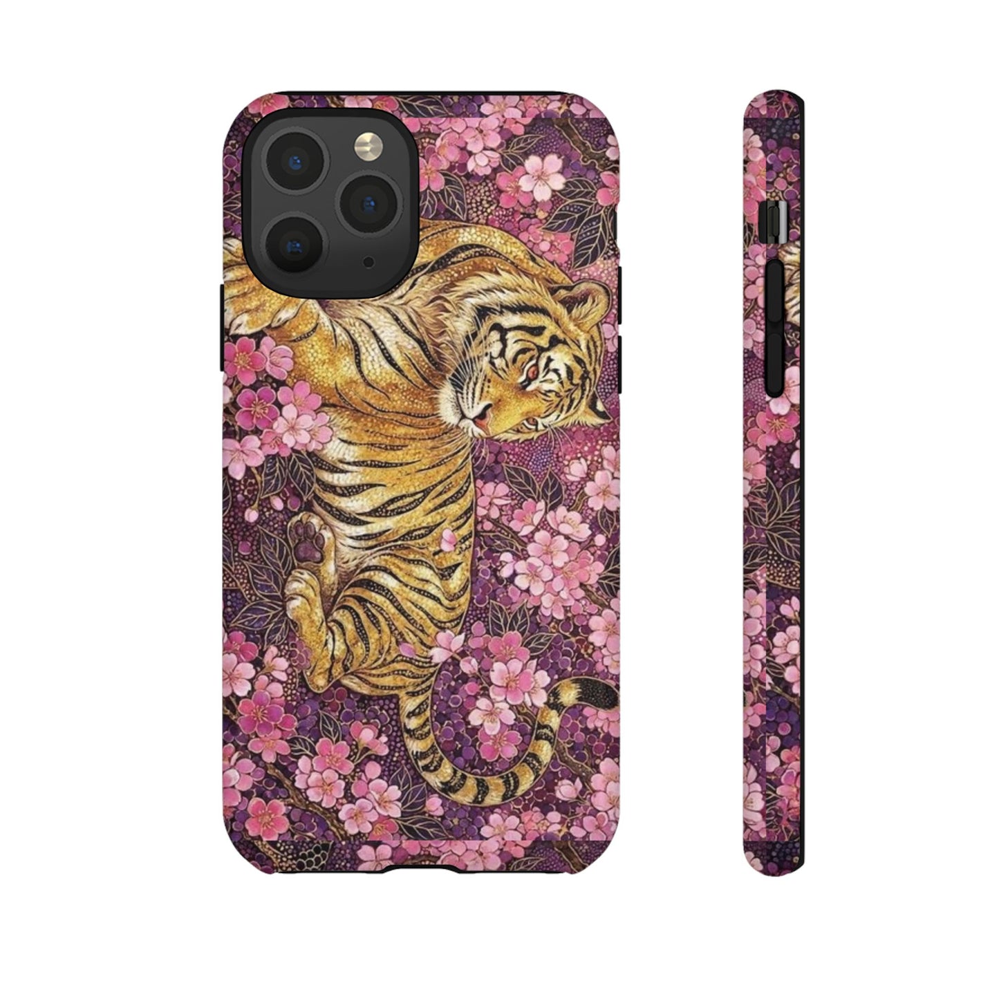 Tiger Floral Phone Case — Vintage Sakura Heavy-Duty Protective Cover