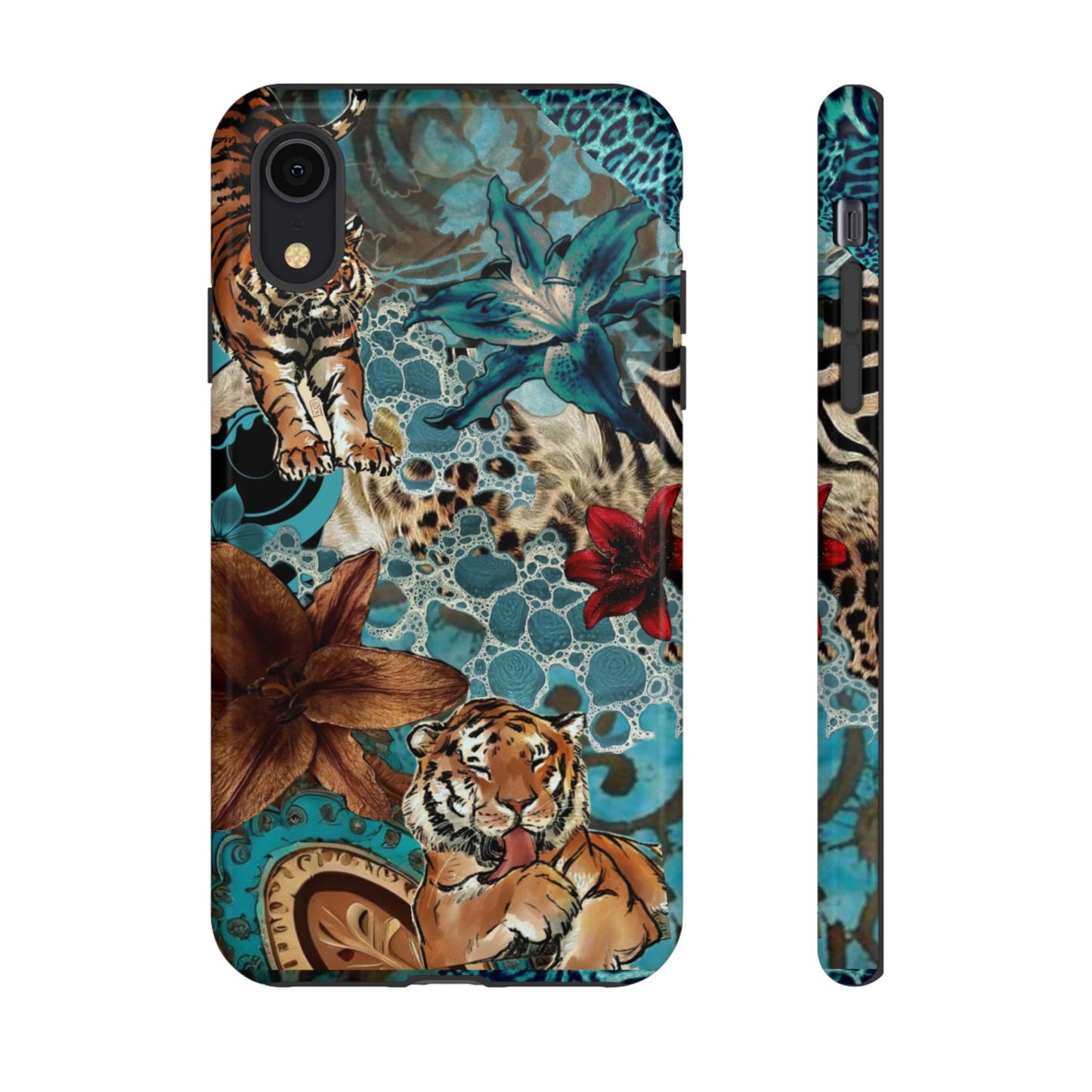 Floral Tiger Phone Case - Teal Safari Protective Cover