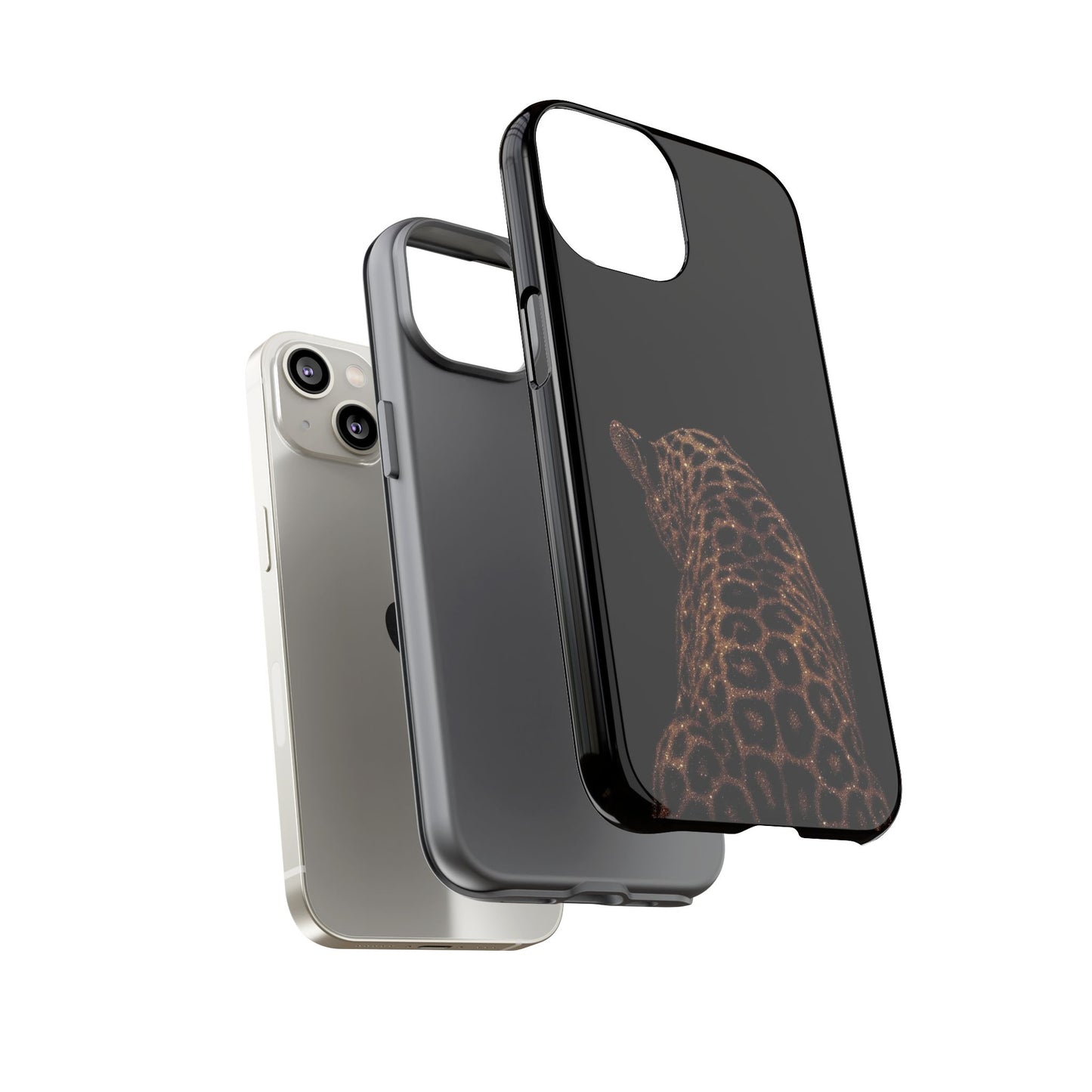 Leopard Print Tough Phone Case - Sleek Black Protective Cover