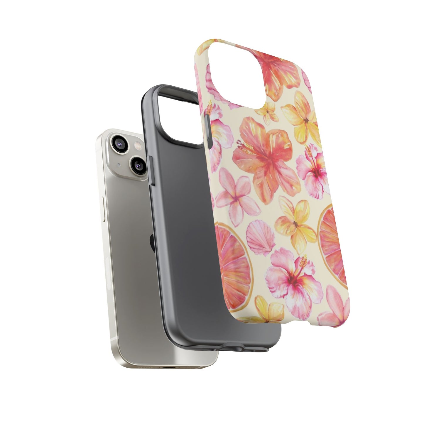 Tropical Hibiscus Tough Phone Case – Watercolor Floral & Citrus Protective Cover