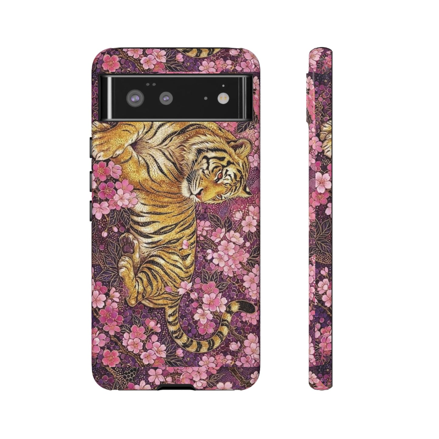 Tiger Floral Phone Case — Vintage Sakura Heavy-Duty Protective Cover